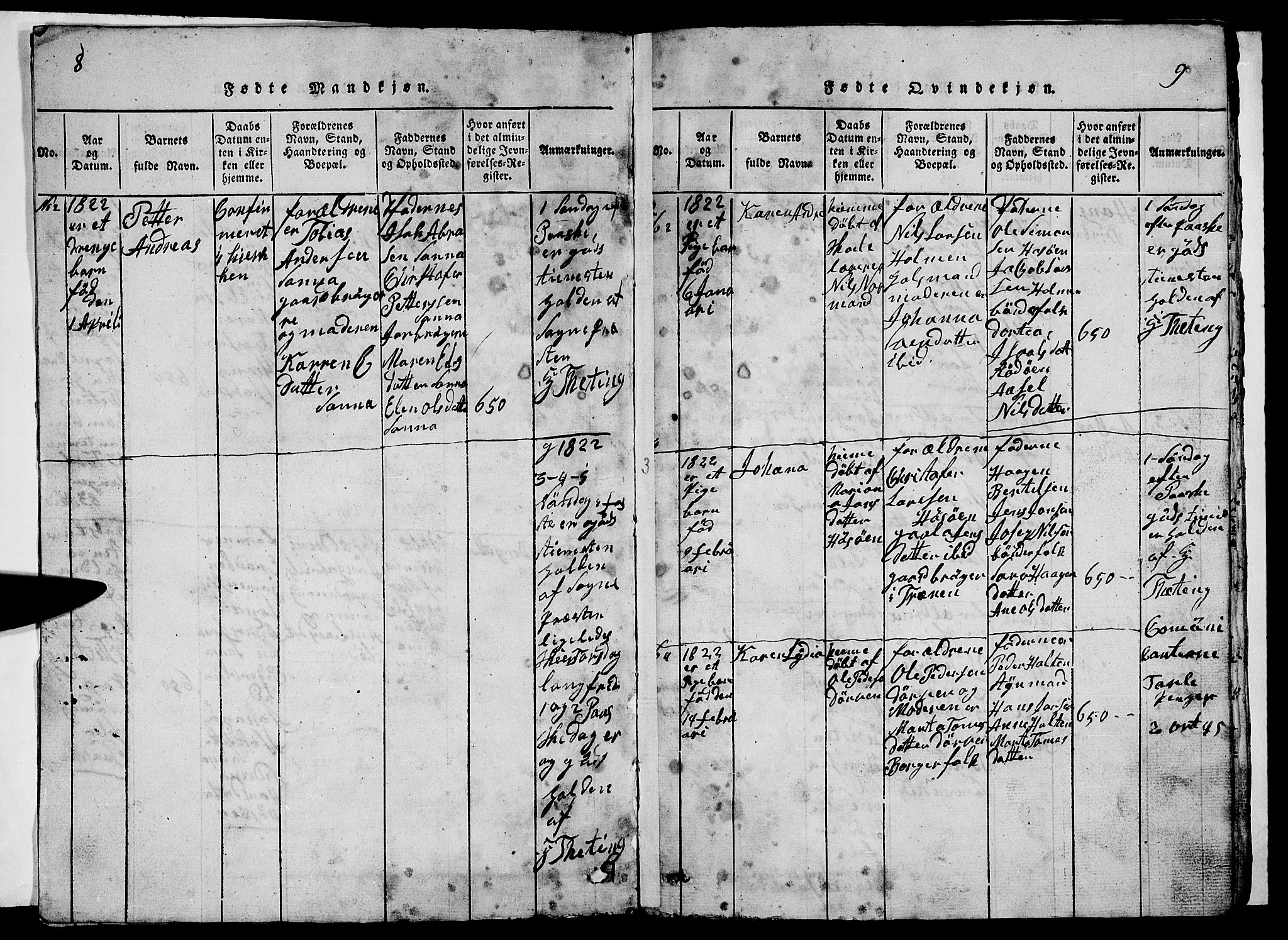 Ministerialprotokoller, klokkerbøker og fødselsregistre - Nordland, SAT/A-1459/840/L0581: Parish register (copy) no. 840C01, 1820-1873, p. 8-9