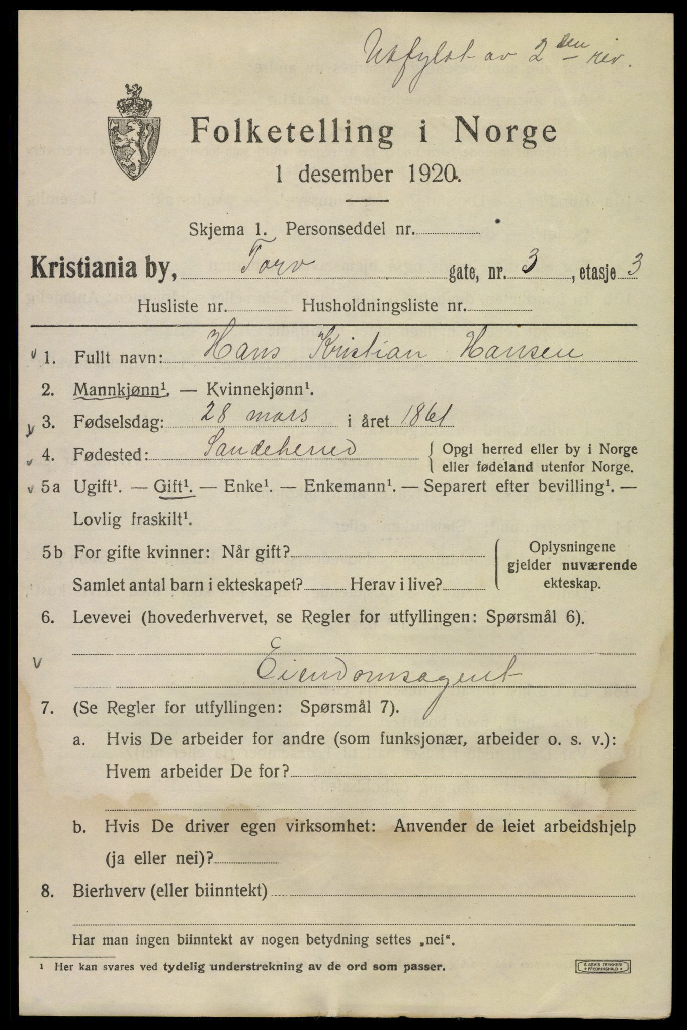 SAO, 1920 census for Kristiania, 1920, p. 593953