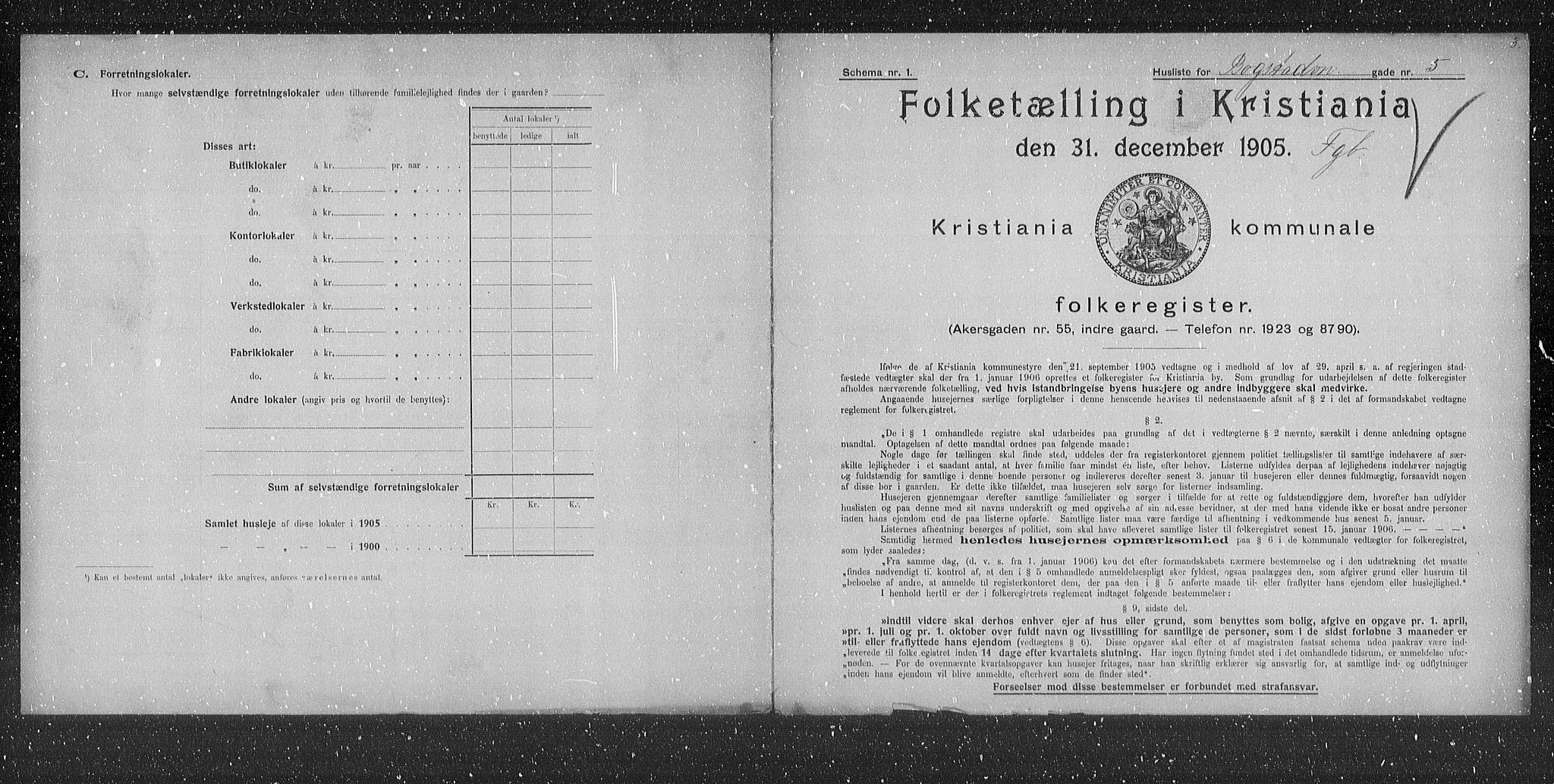 OBA, Municipal Census 1905 for Kristiania, 1905, p. 3441