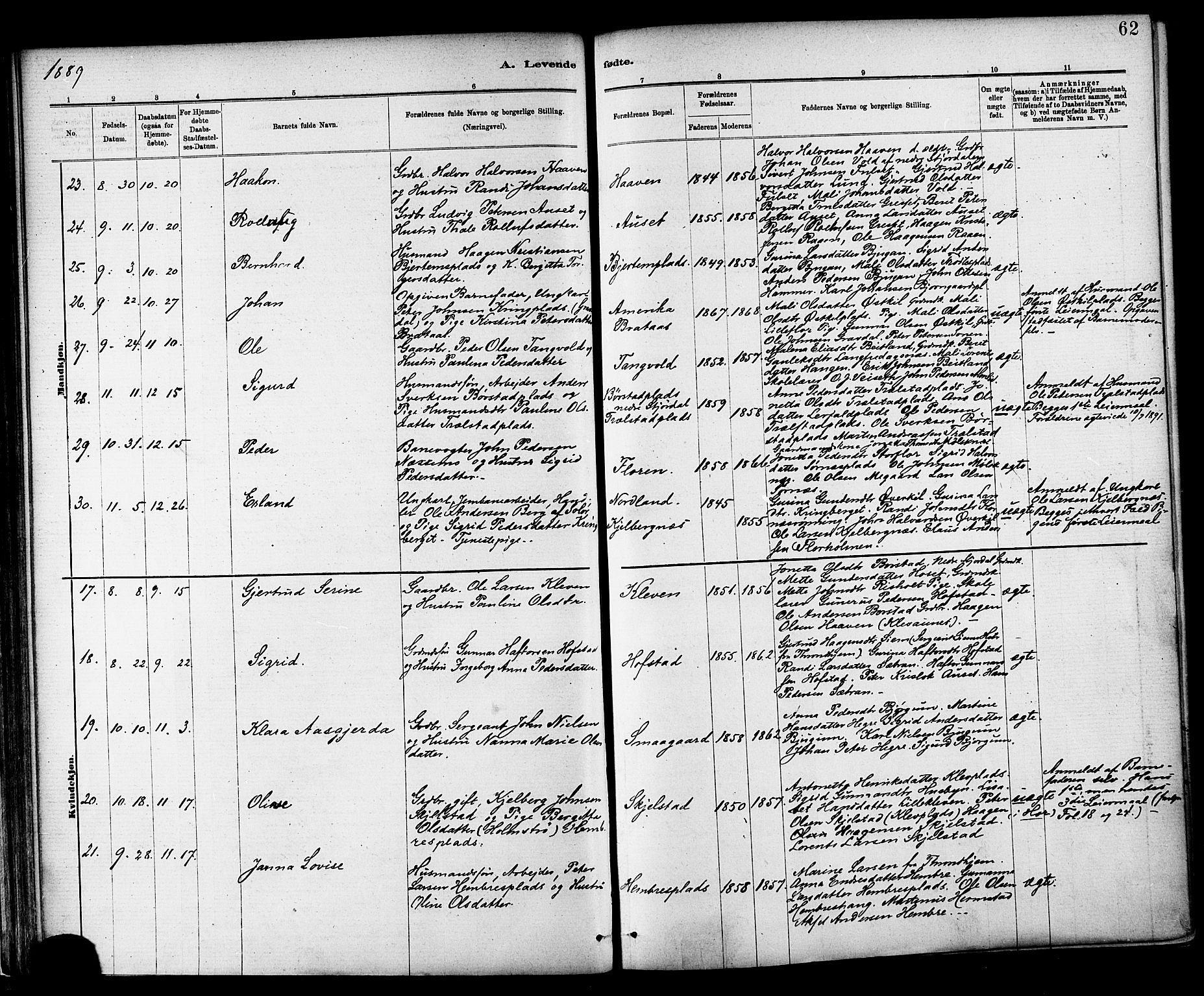 Ministerialprotokoller, klokkerbøker og fødselsregistre - Nord-Trøndelag, SAT/A-1458/703/L0030: Parish register (official) no. 703A03, 1880-1892, p. 62