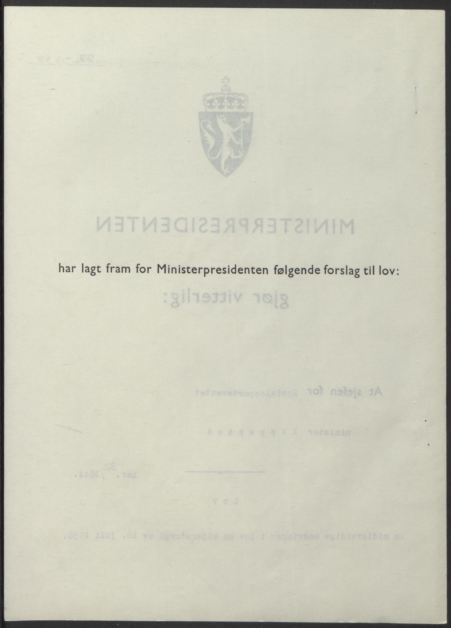 NS-administrasjonen 1940-1945 (Statsrådsekretariatet, de kommisariske statsråder mm), AV/RA-S-4279/D/Db/L0100: Lover, 1944, p. 152