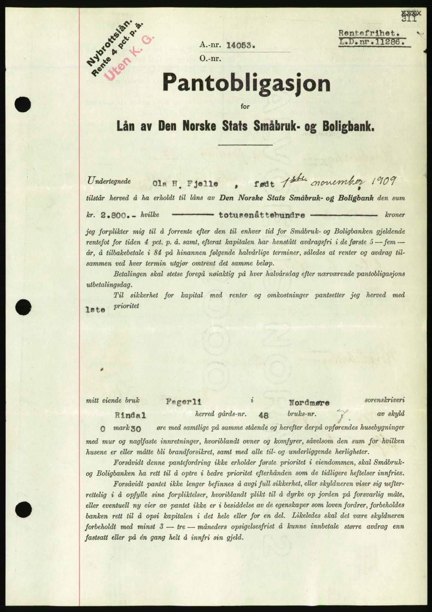 Nordmøre sorenskriveri, AV/SAT-A-4132/1/2/2Ca/L0091: Mortgage book no. B81, 1937-1937, Diary no: : 1255/1937