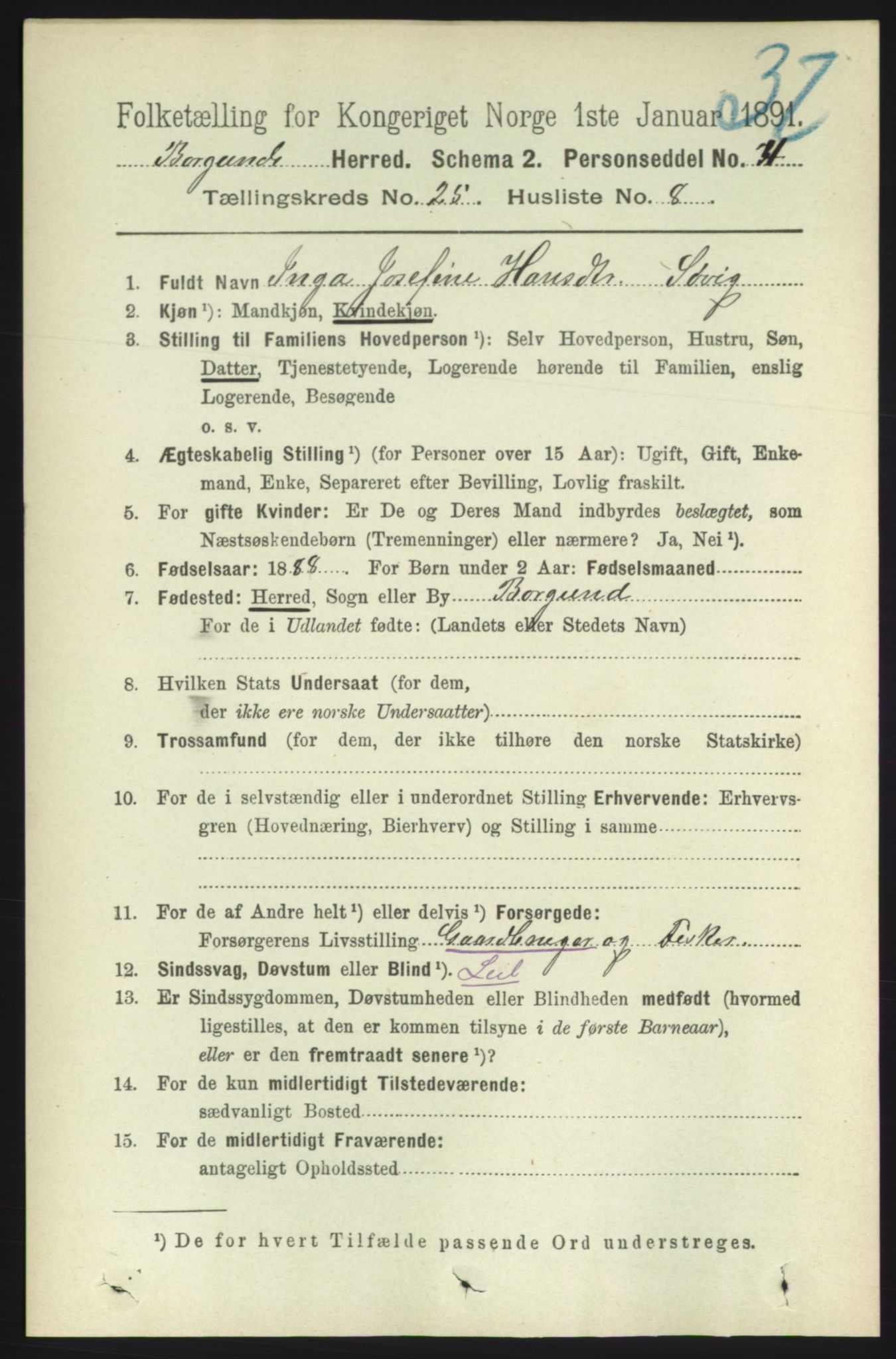 RA, 1891 census for 1531 Borgund, 1891, p. 7308