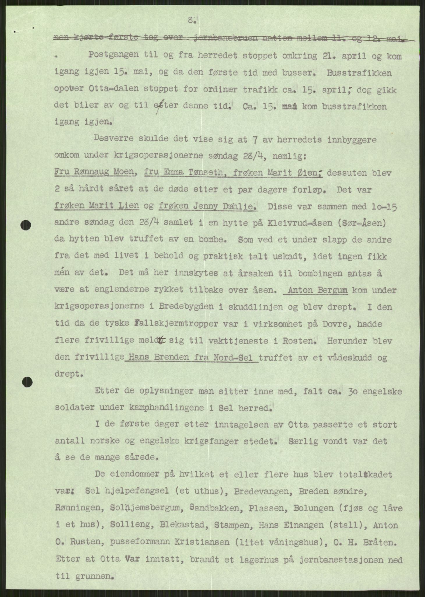 Forsvaret, Forsvarets krigshistoriske avdeling, AV/RA-RAFA-2017/Y/Ya/L0014: II-C-11-31 - Fylkesmenn.  Rapporter om krigsbegivenhetene 1940., 1940, p. 58