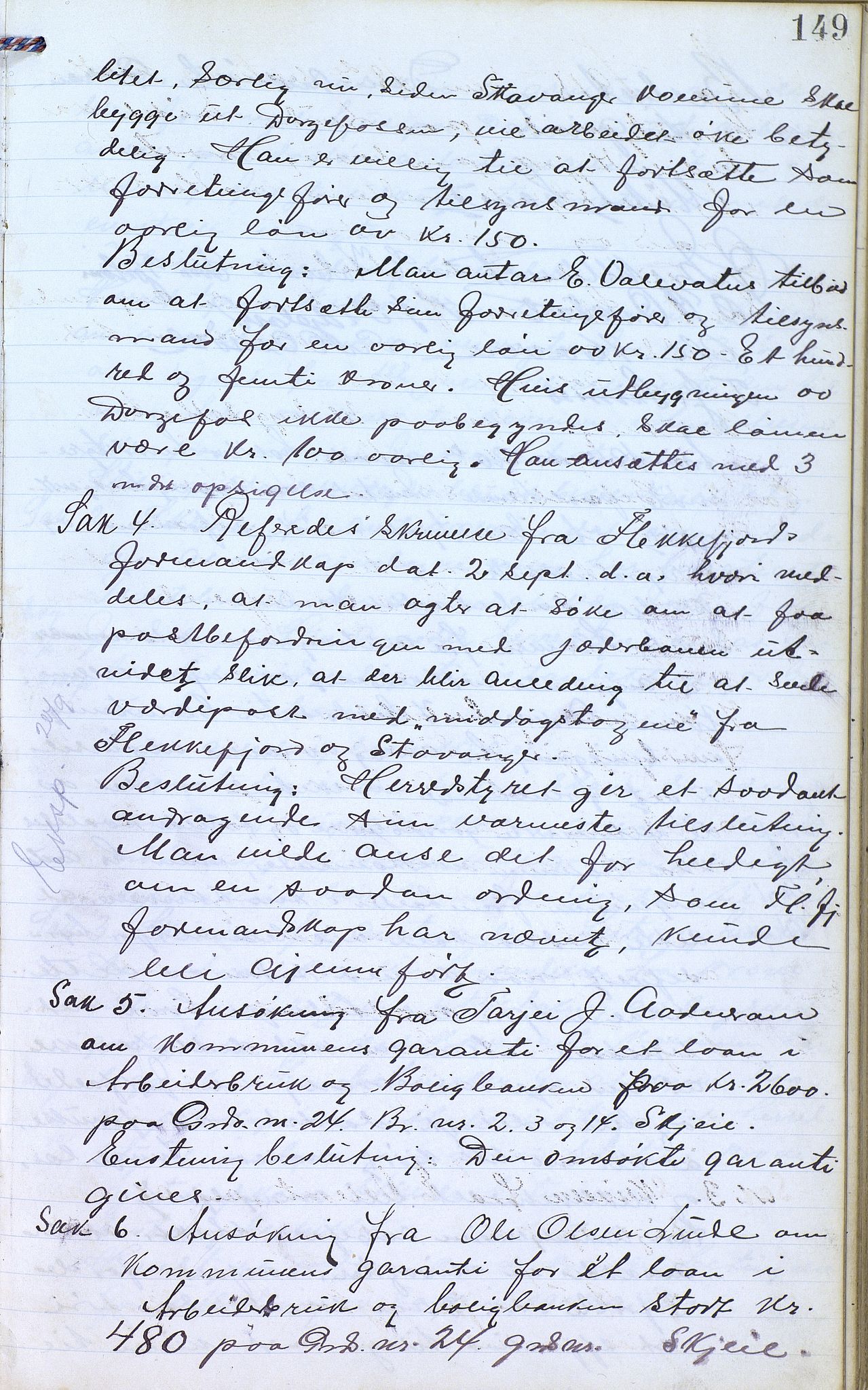 Øvre Sirdal kommune - Formannskapet/Kommunestyret, ARKSOR/1046ØS120/A/L0001: Møtebok (d), 1905-1917, p. 149