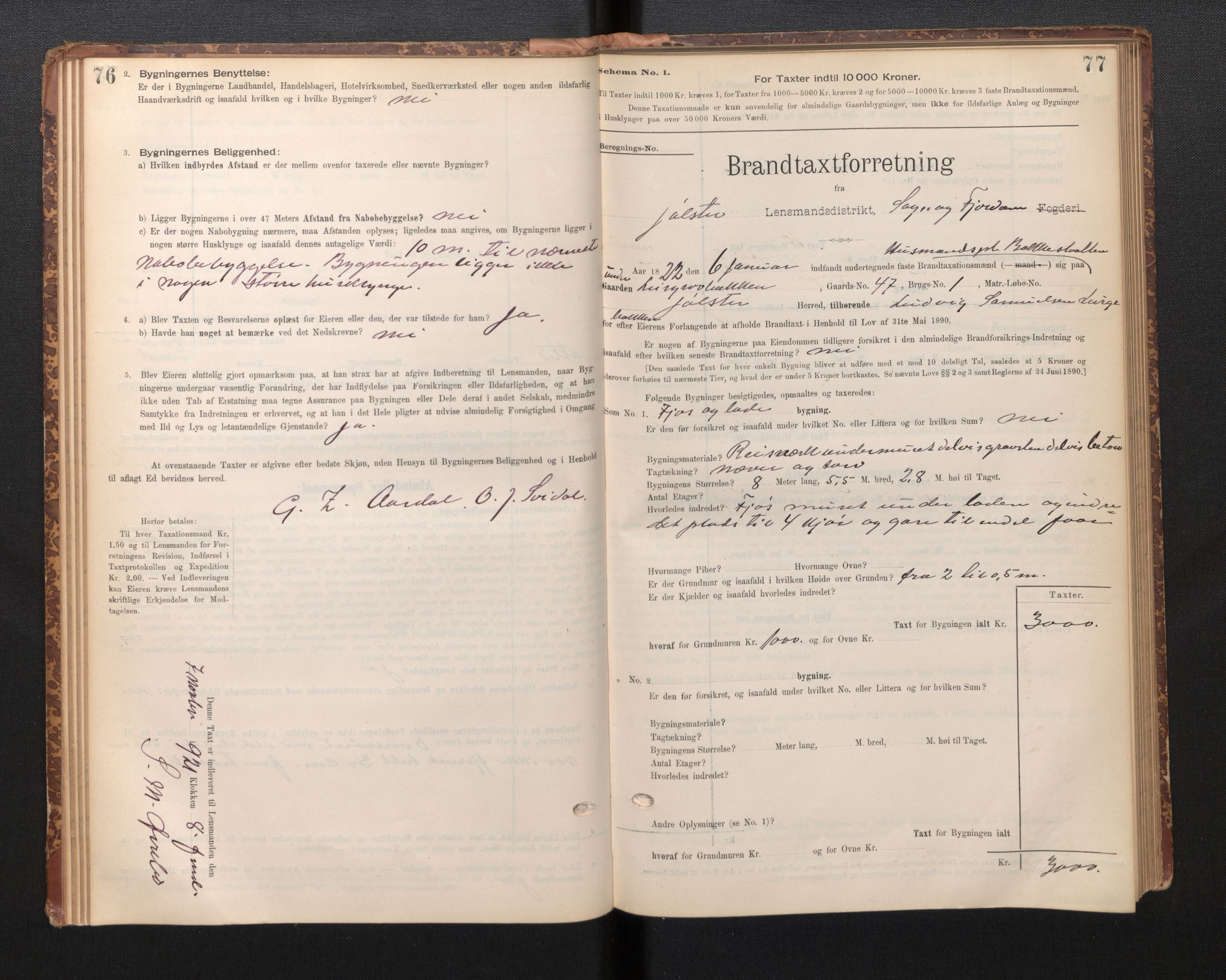 Lensmannen i Jølster, SAB/A-28701/0012/L0004: Branntakstprotokoll, skjematakst, 1895-1923, p. 76-77