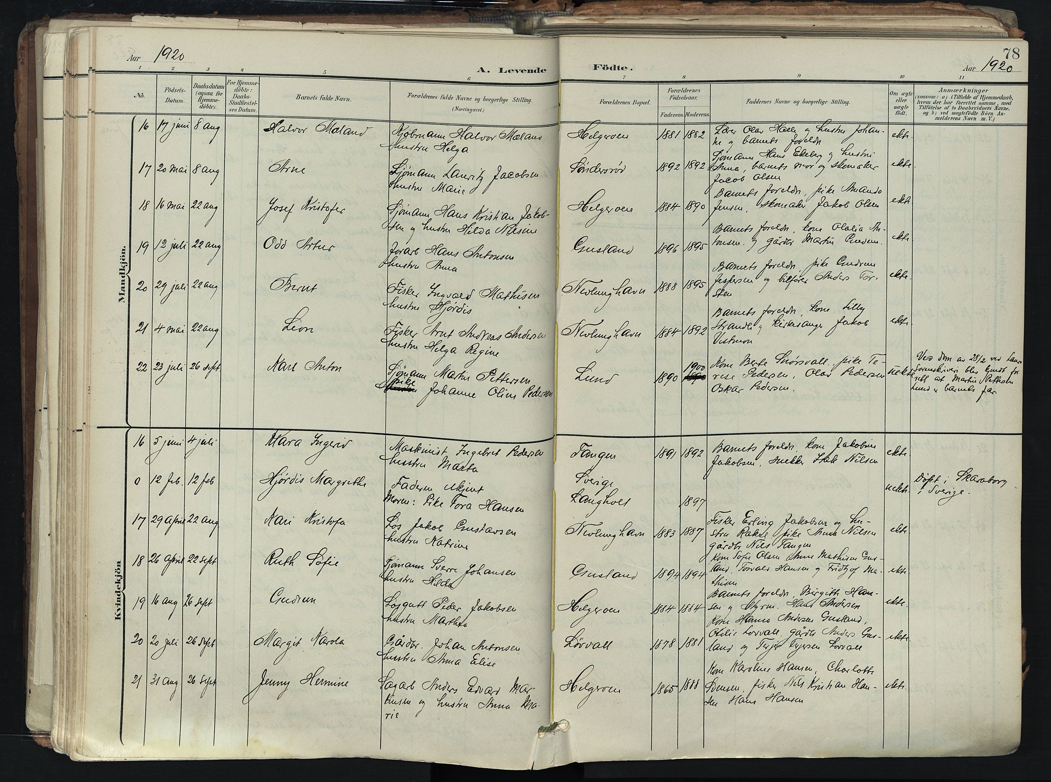 Brunlanes kirkebøker, SAKO/A-342/F/Fb/L0003: Parish register (official) no. II 3, 1900-1922, p. 78