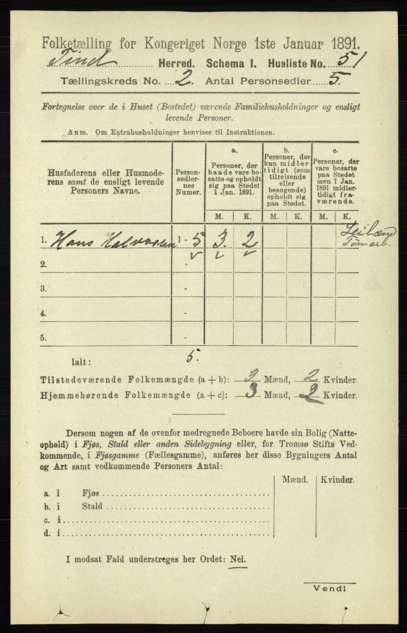 RA, 1891 census for 0826 Tinn, 1891, p. 141