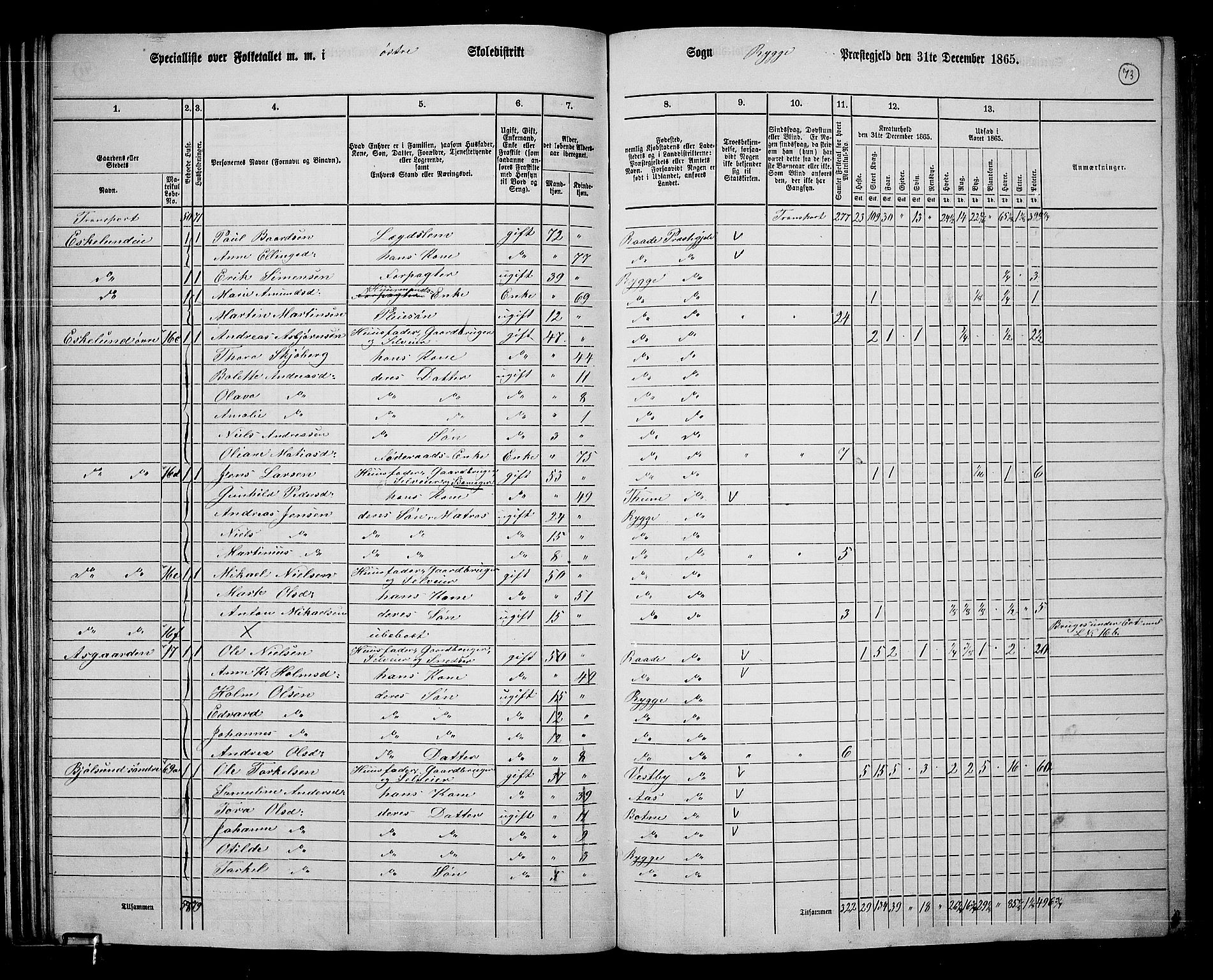 RA, 1865 census for Rygge, 1865, p. 16