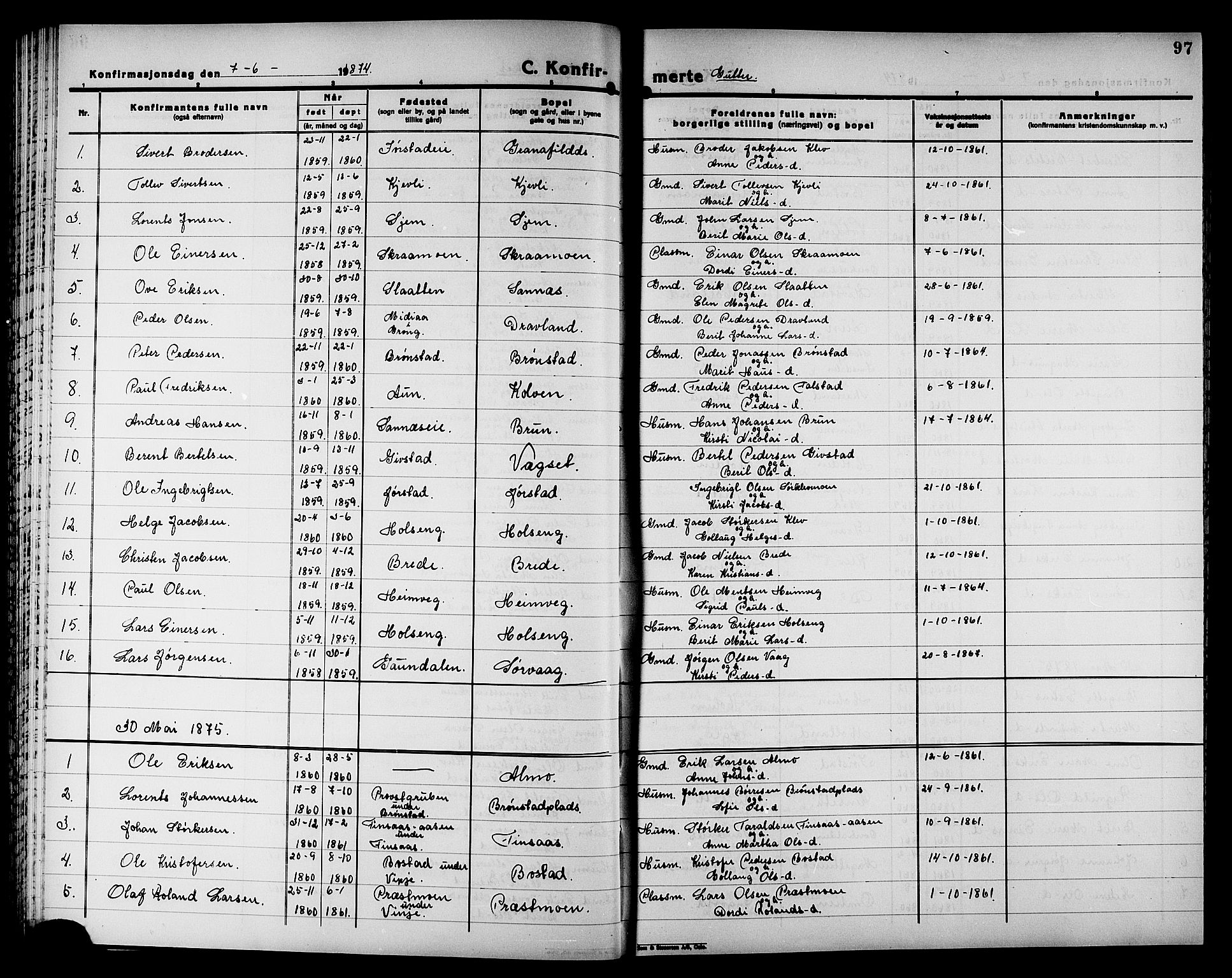 Ministerialprotokoller, klokkerbøker og fødselsregistre - Nord-Trøndelag, AV/SAT-A-1458/749/L0486: Parish register (official) no. 749D02, 1873-1887, p. 97