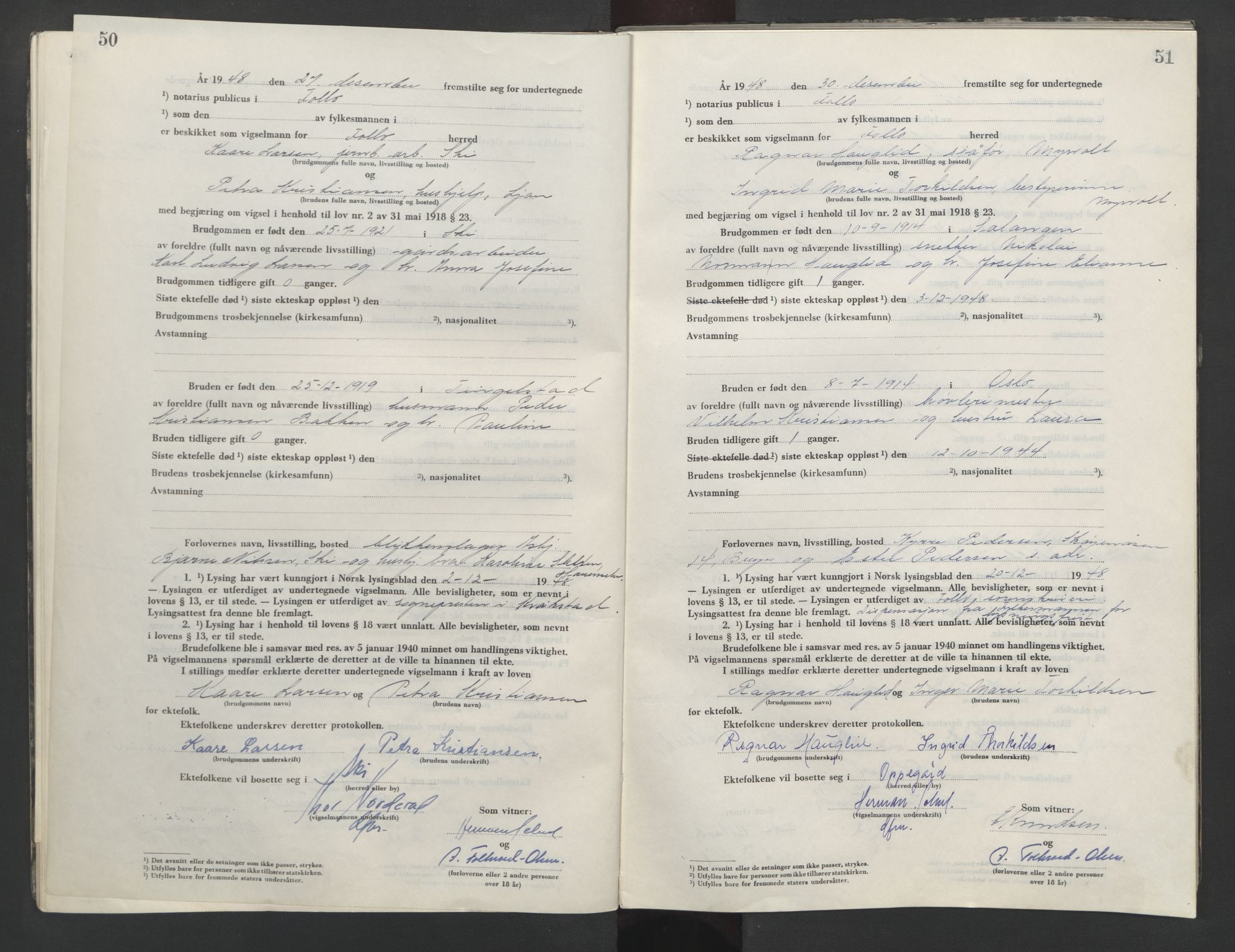 Follo sorenskriveri, AV/SAO-A-10274/L/La/Lab/L0003: Vigselsbok, 1946-1955, p. 50-51