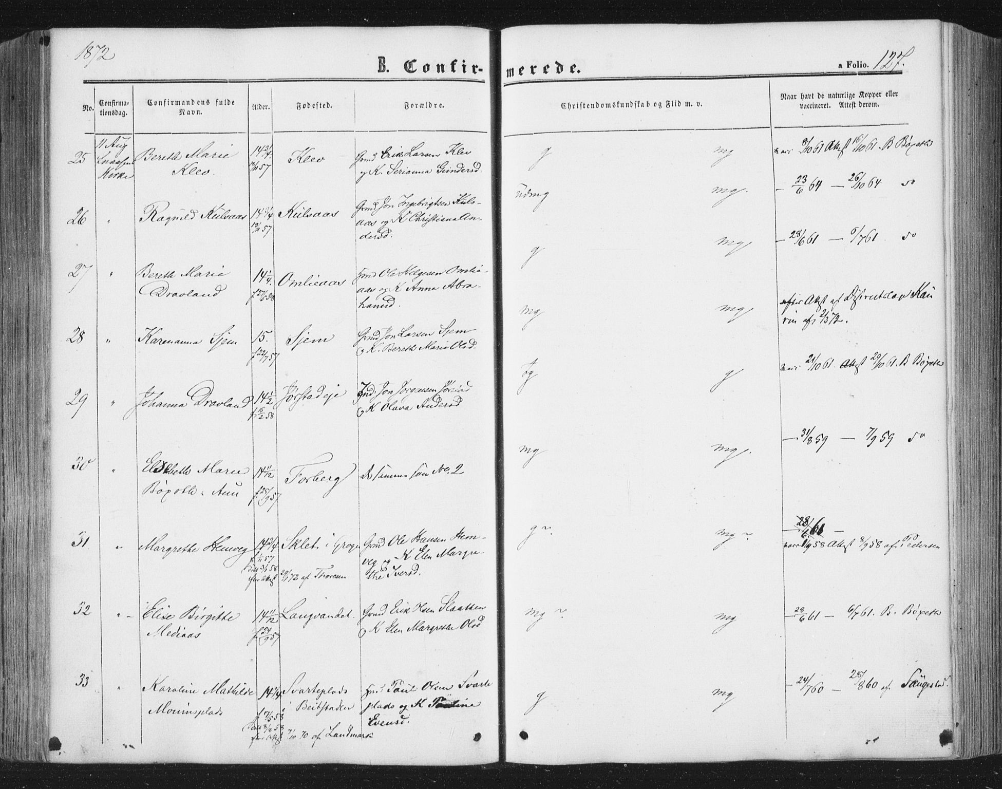 Ministerialprotokoller, klokkerbøker og fødselsregistre - Nord-Trøndelag, AV/SAT-A-1458/749/L0472: Parish register (official) no. 749A06, 1857-1873, p. 127