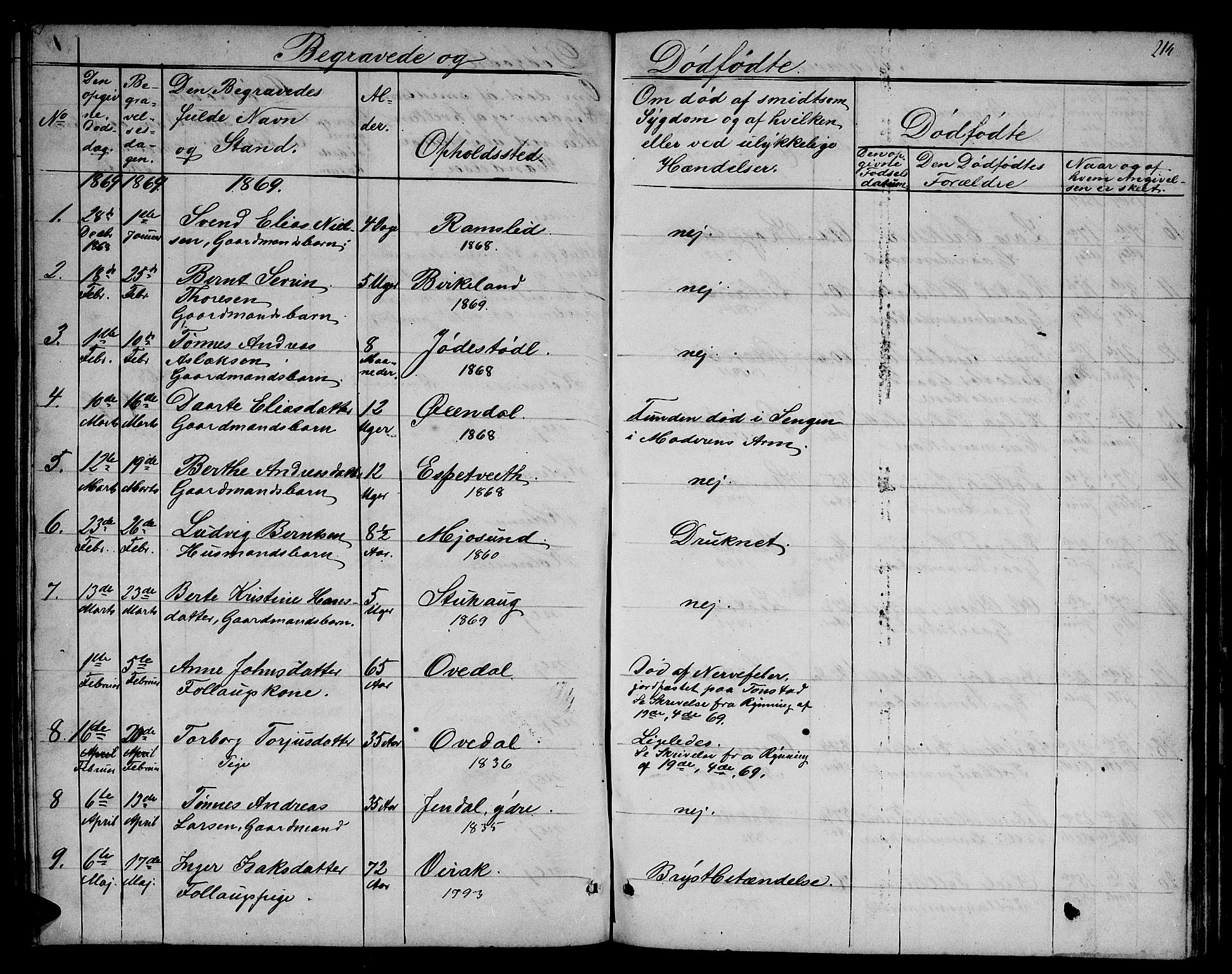 Bakke sokneprestkontor, SAK/1111-0002/F/Fb/Fba/L0001: Parish register (copy) no. B 1, 1849-1879, p. 214