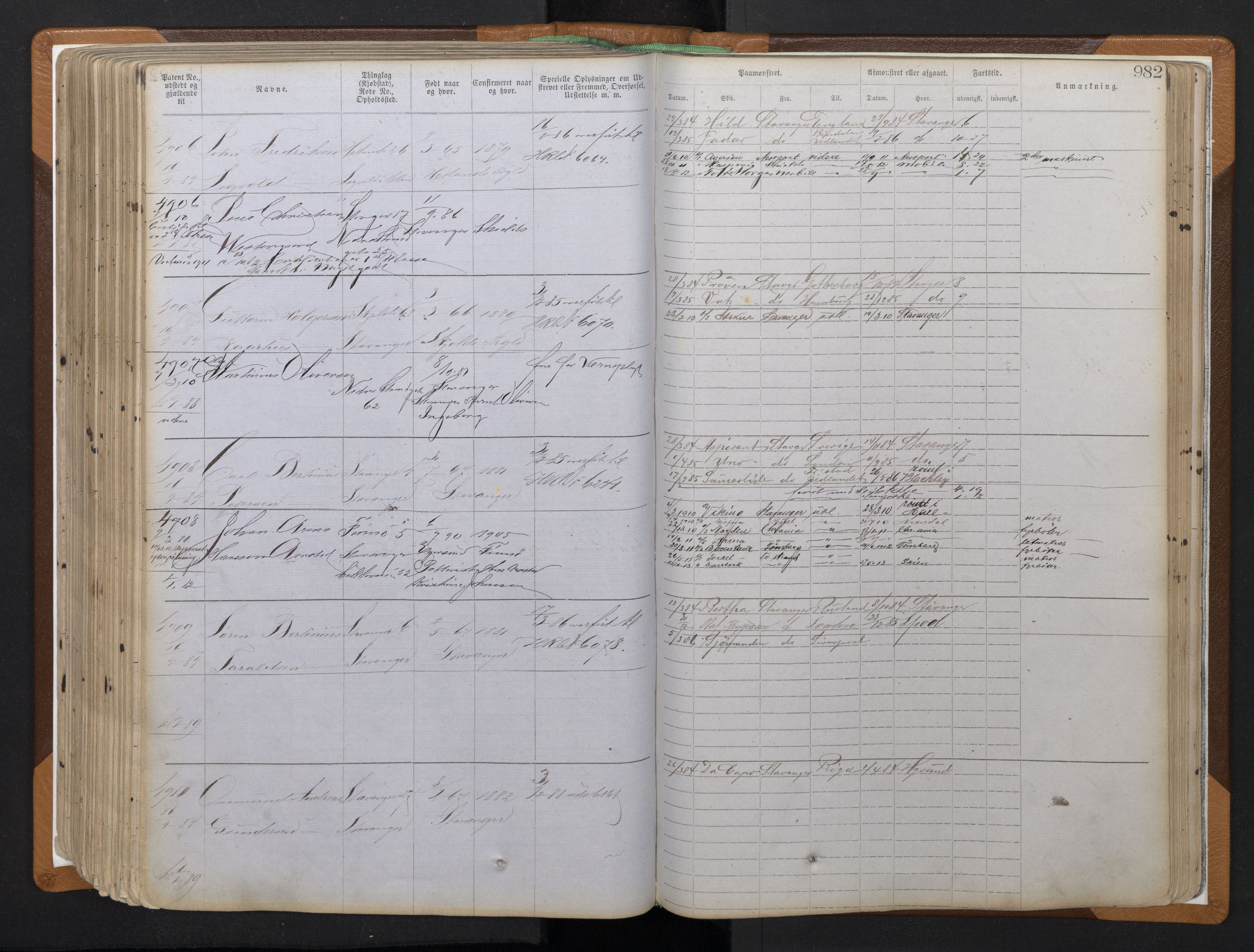 Stavanger sjømannskontor, AV/SAST-A-102006/F/Ff/L0010: Annotasjonsrulle, patentnr. 3605-5225 (dublett), 1878-1900, p. 264