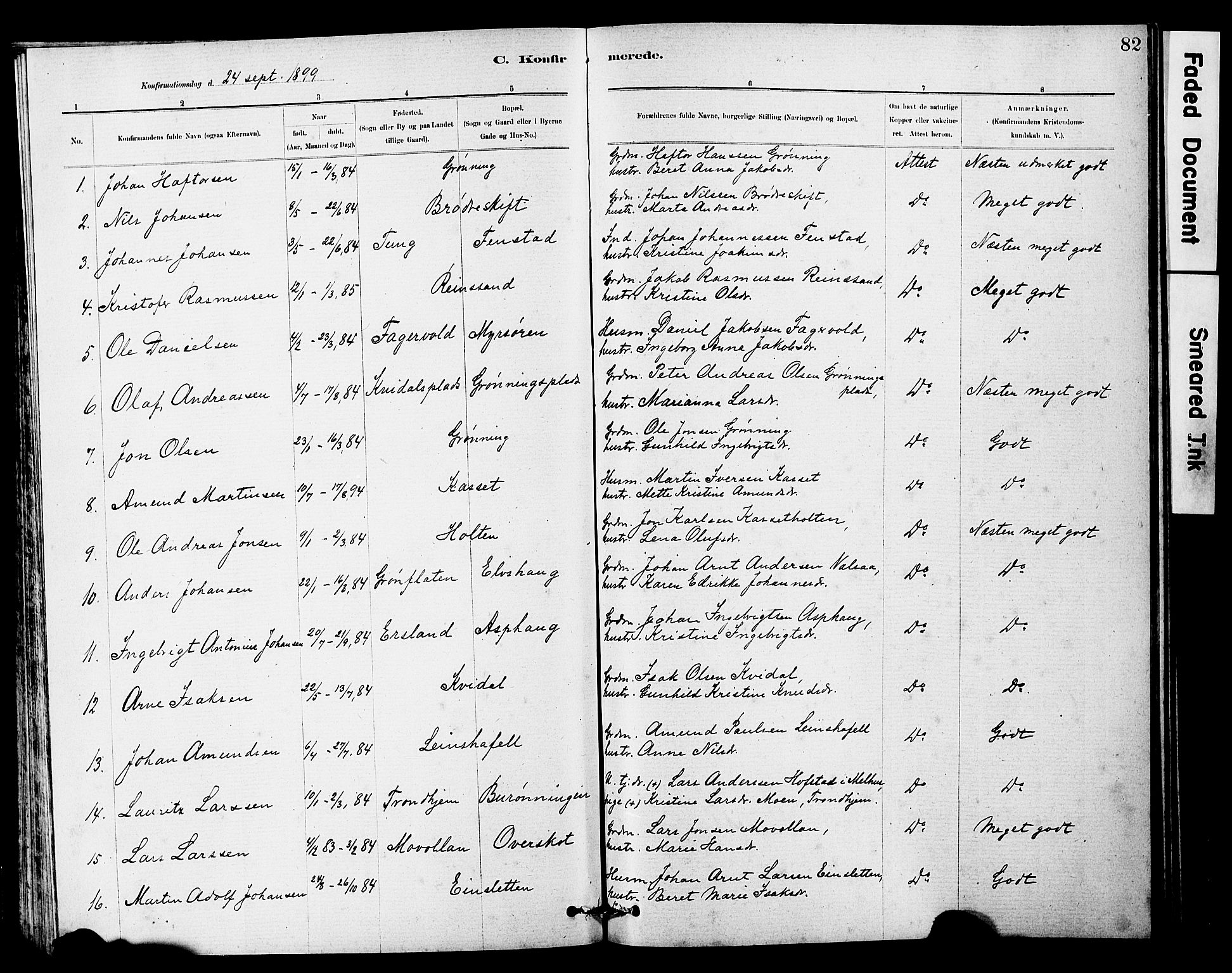 Ministerialprotokoller, klokkerbøker og fødselsregistre - Sør-Trøndelag, SAT/A-1456/646/L0628: Parish register (copy) no. 646C01, 1880-1903, p. 82