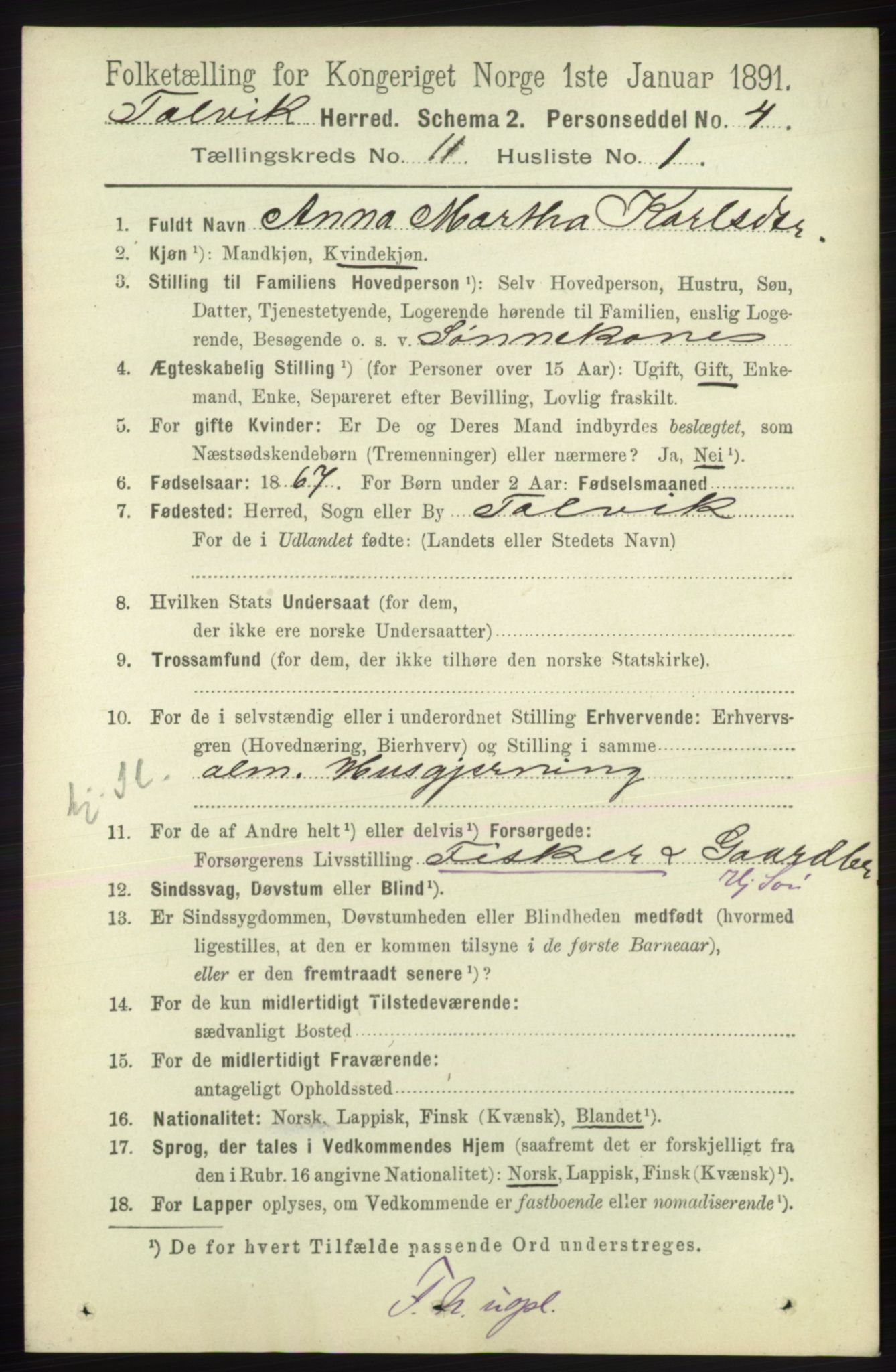 RA, 1891 census for 2013 Talvik, 1891, p. 2702