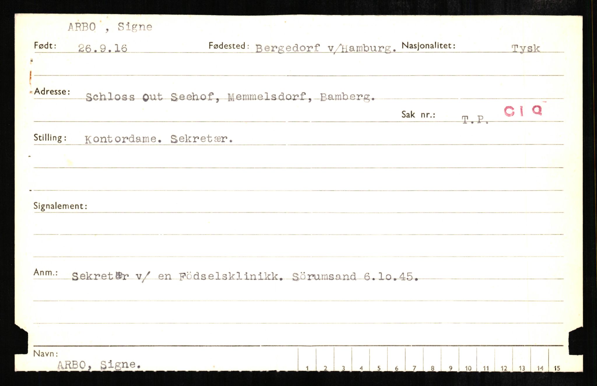 Forsvaret, Forsvarets overkommando II, RA/RAFA-3915/D/Db/L0001: CI Questionaires. Tyske okkupasjonsstyrker i Norge. Tyskere., 1945-1946, p. 280