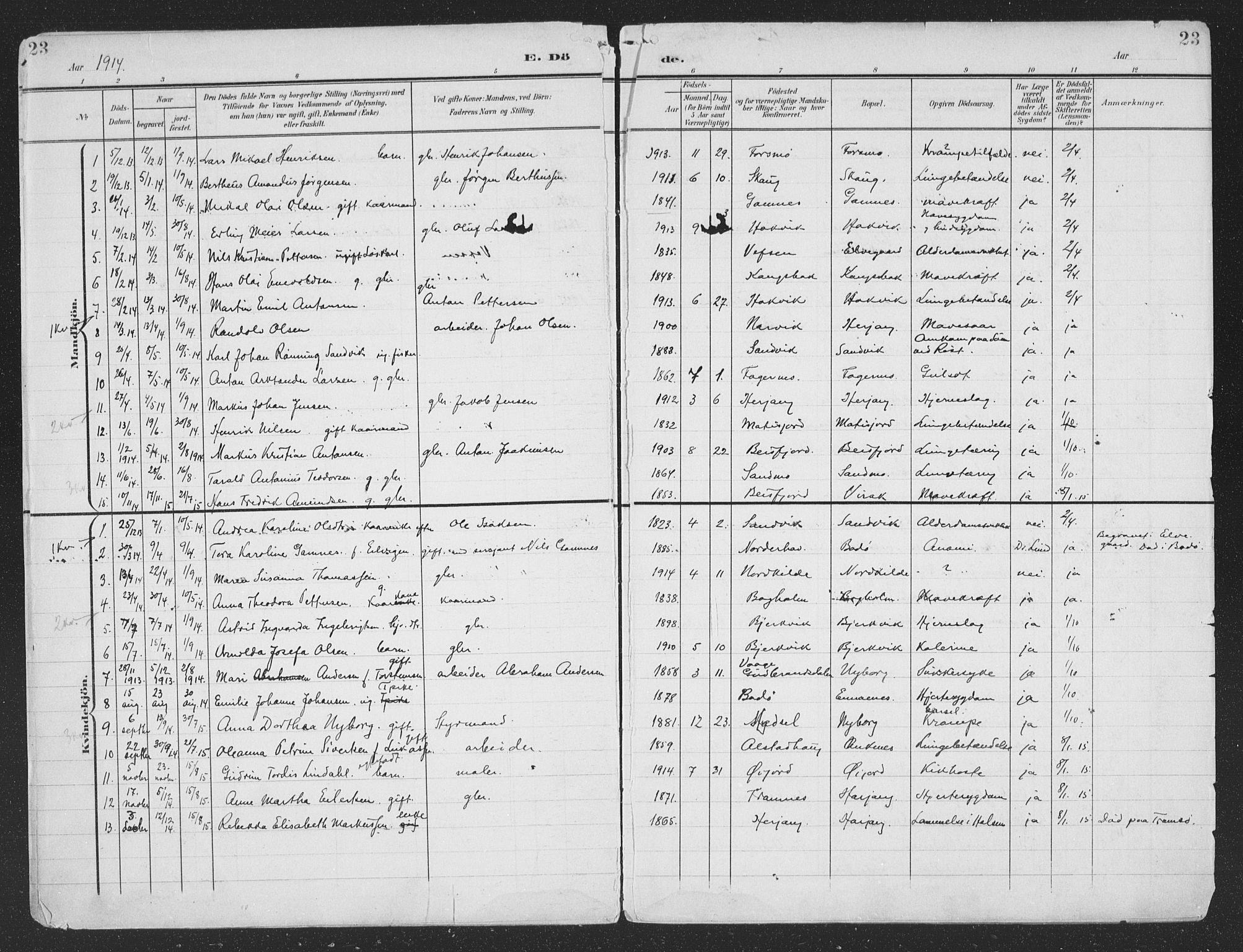 Ministerialprotokoller, klokkerbøker og fødselsregistre - Nordland, SAT/A-1459/866/L0940: Parish register (official) no. 866A03, 1902-1926, p. 23