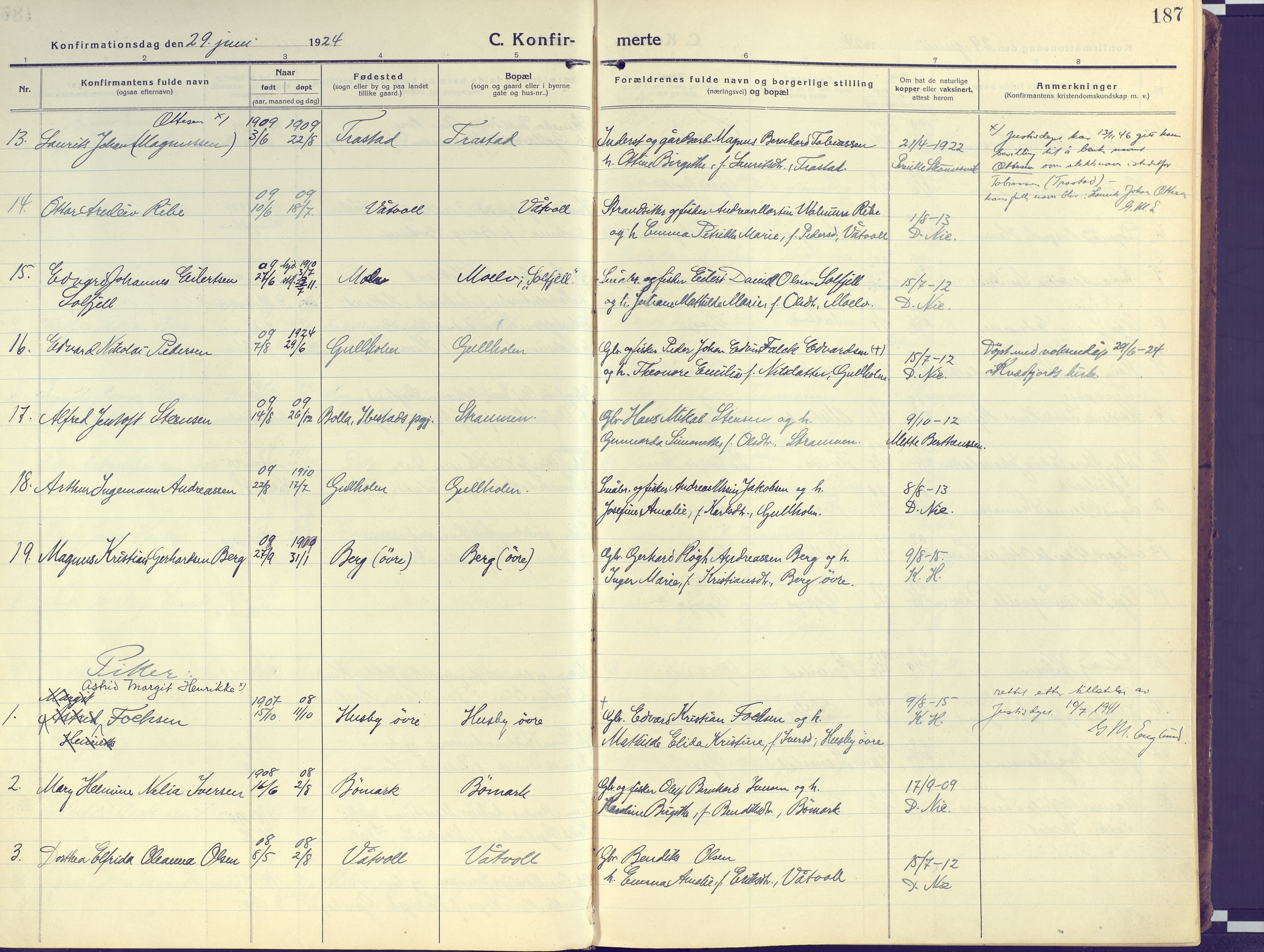 Kvæfjord sokneprestkontor, AV/SATØ-S-1323/G/Ga/Gaa/L0007kirke: Parish register (official) no. 7, 1915-1931, p. 187