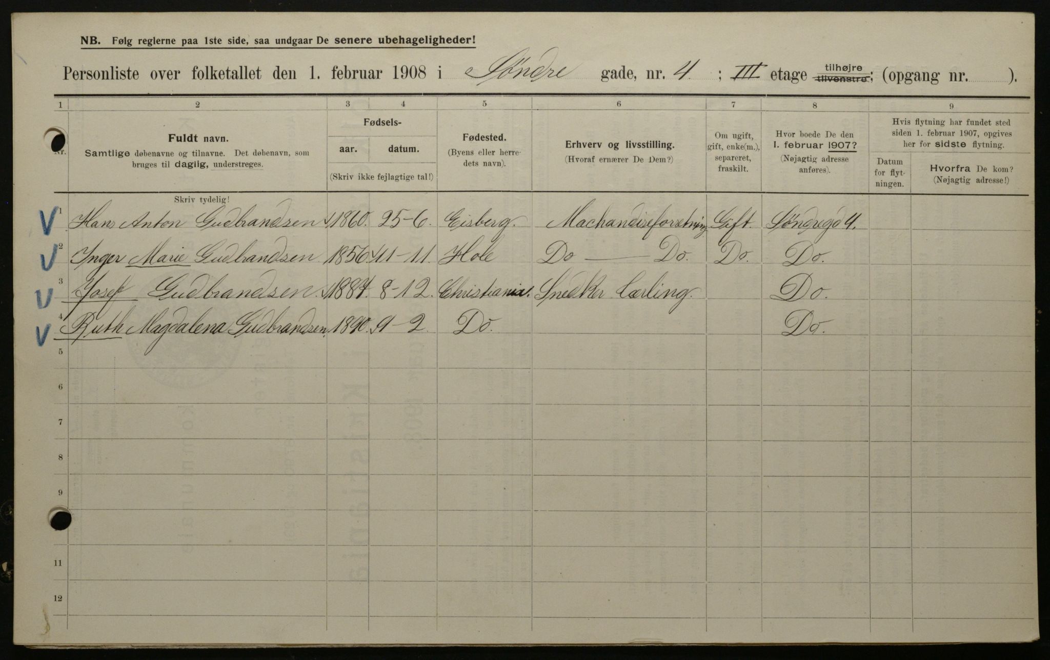 OBA, Municipal Census 1908 for Kristiania, 1908, p. 95568