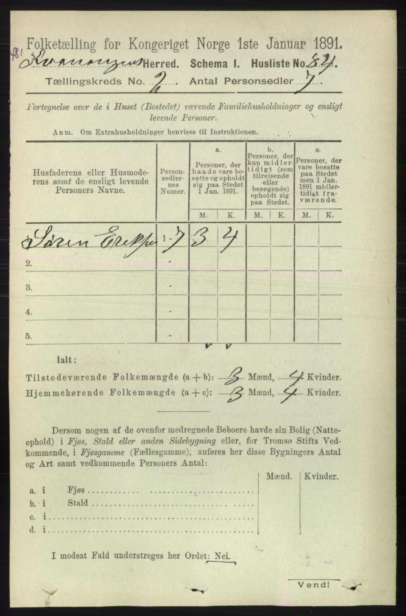 RA, 1891 census for 1943 Kvænangen, 1891, p. 408