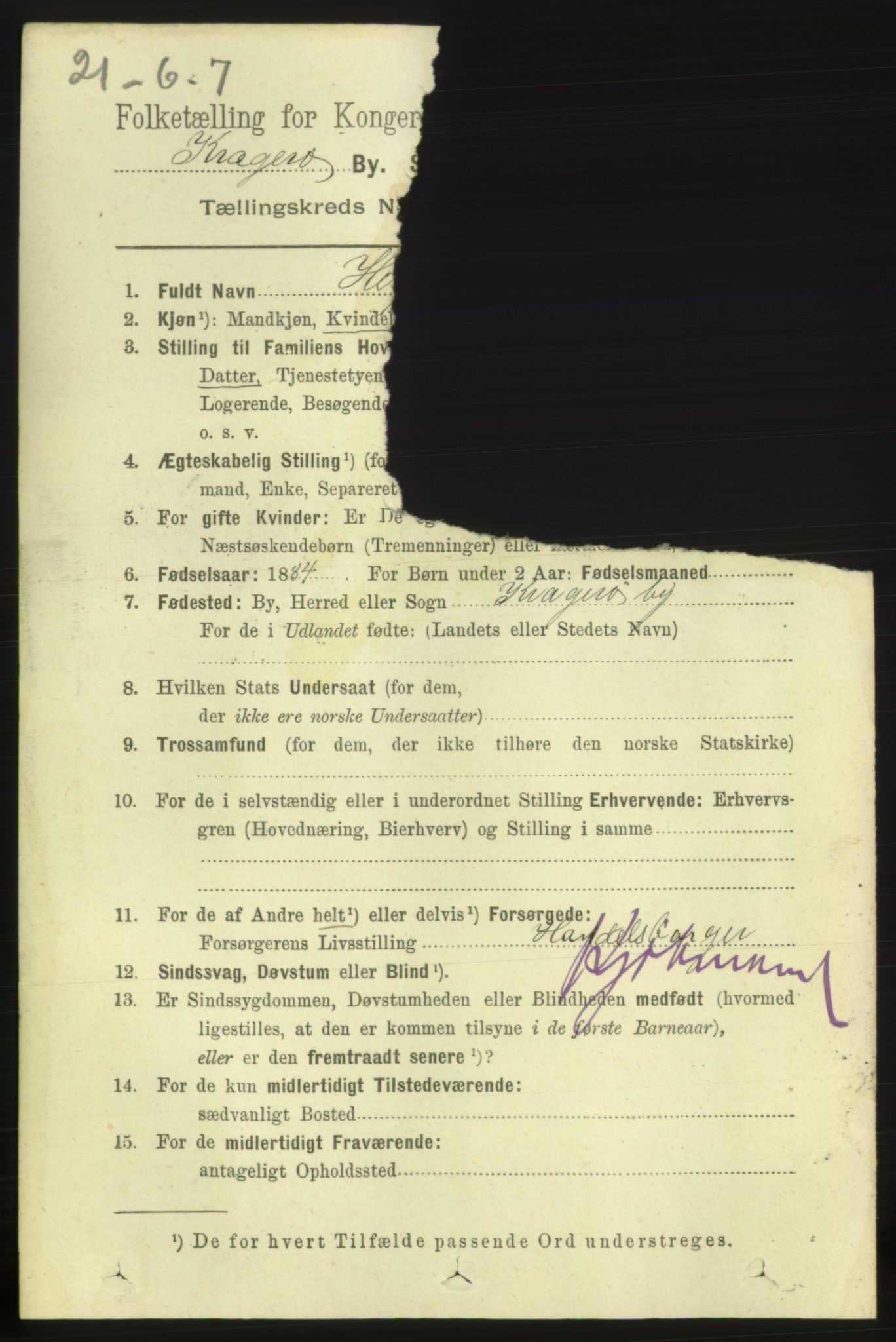 RA, 1891 census for 0801 Kragerø, 1891, p. 4743