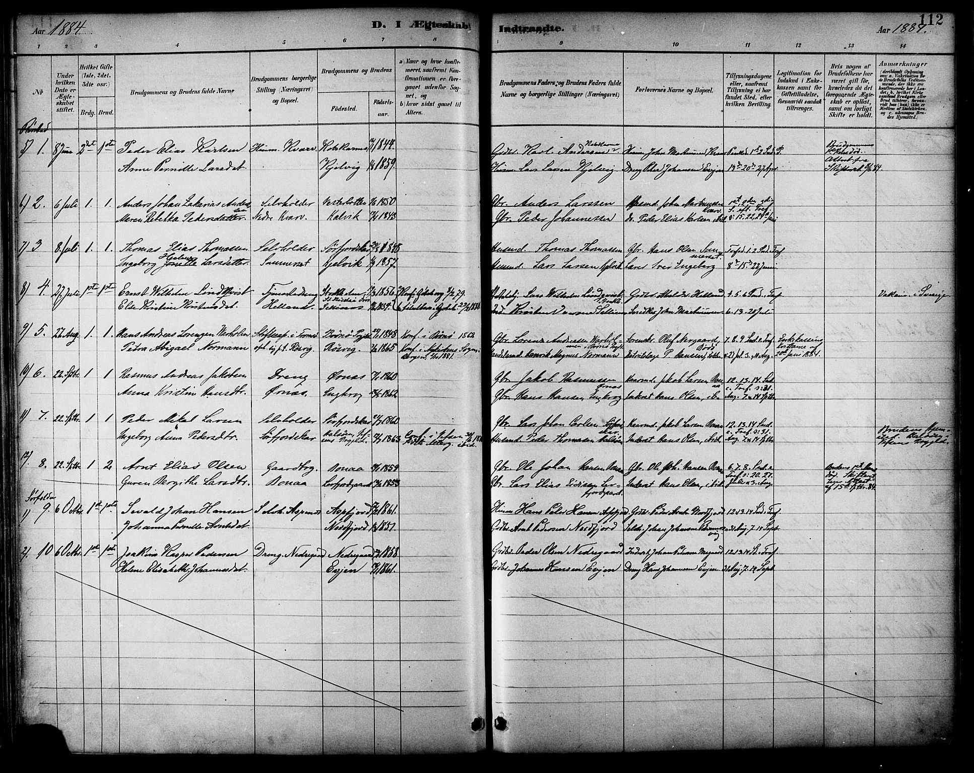 Ministerialprotokoller, klokkerbøker og fødselsregistre - Nordland, AV/SAT-A-1459/854/L0777: Parish register (official) no. 854A01 /1, 1883-1891, p. 112