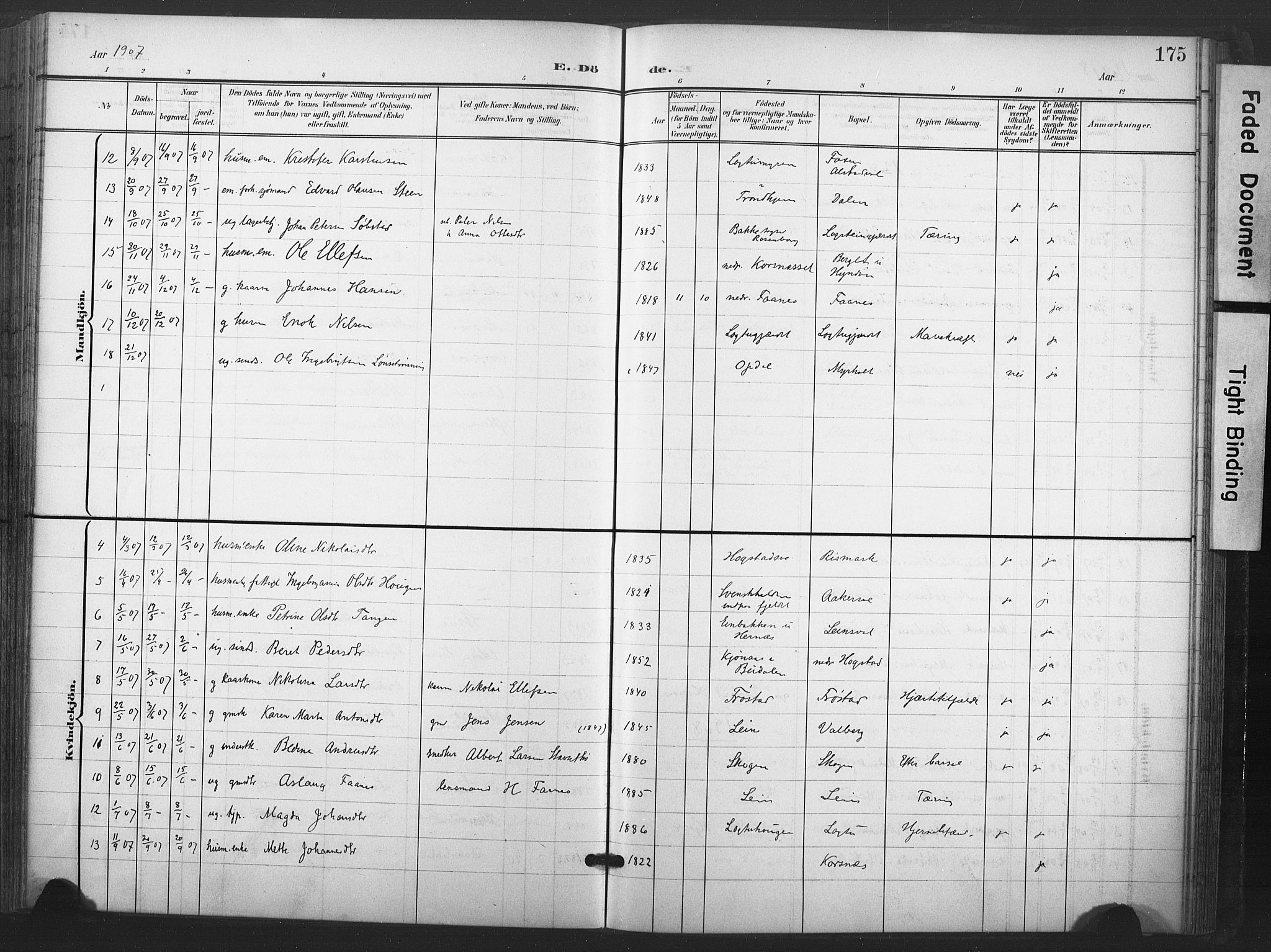 Ministerialprotokoller, klokkerbøker og fødselsregistre - Nord-Trøndelag, SAT/A-1458/713/L0122: Parish register (official) no. 713A11, 1899-1910, p. 175