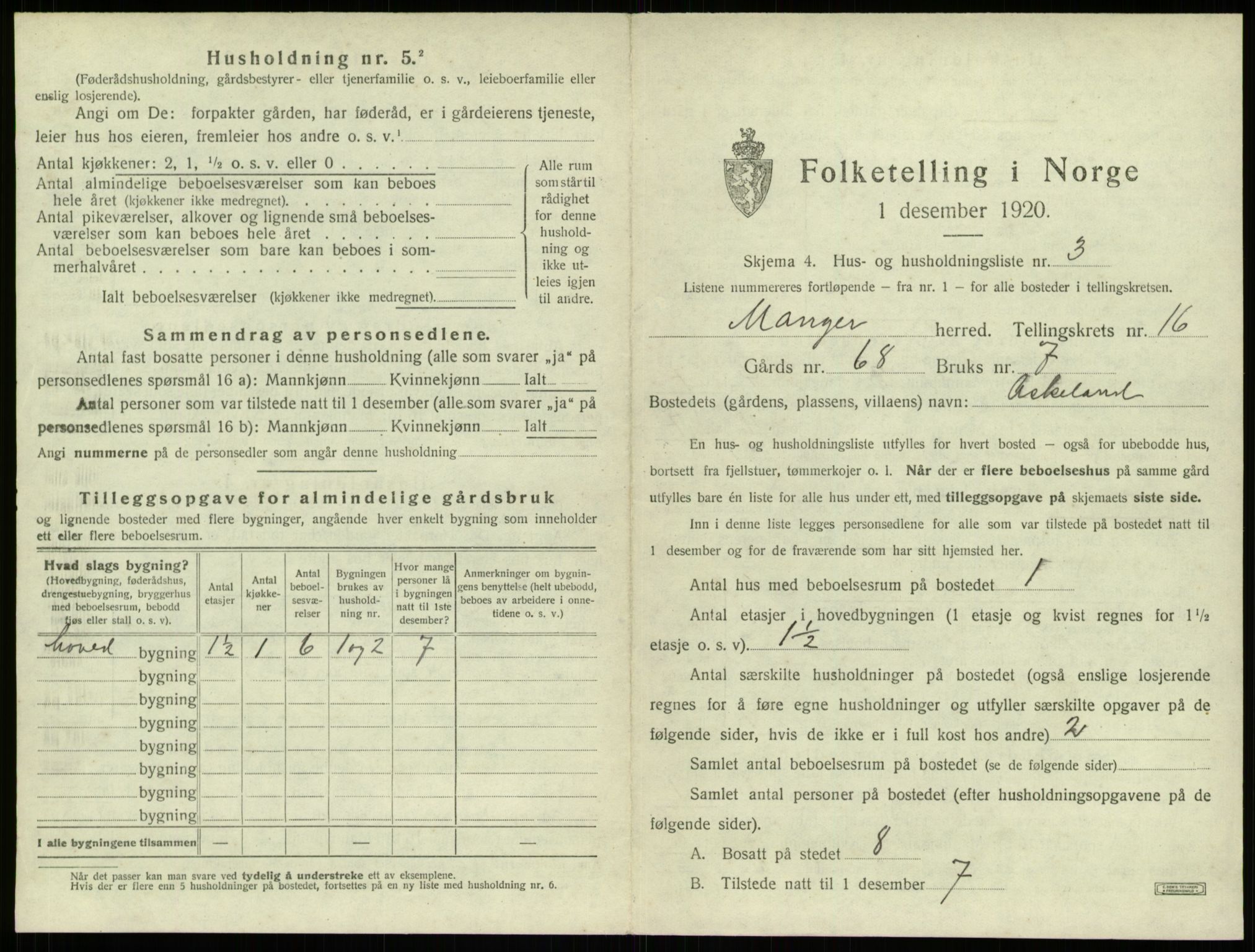 SAB, 1920 census for Manger, 1920, p. 1183