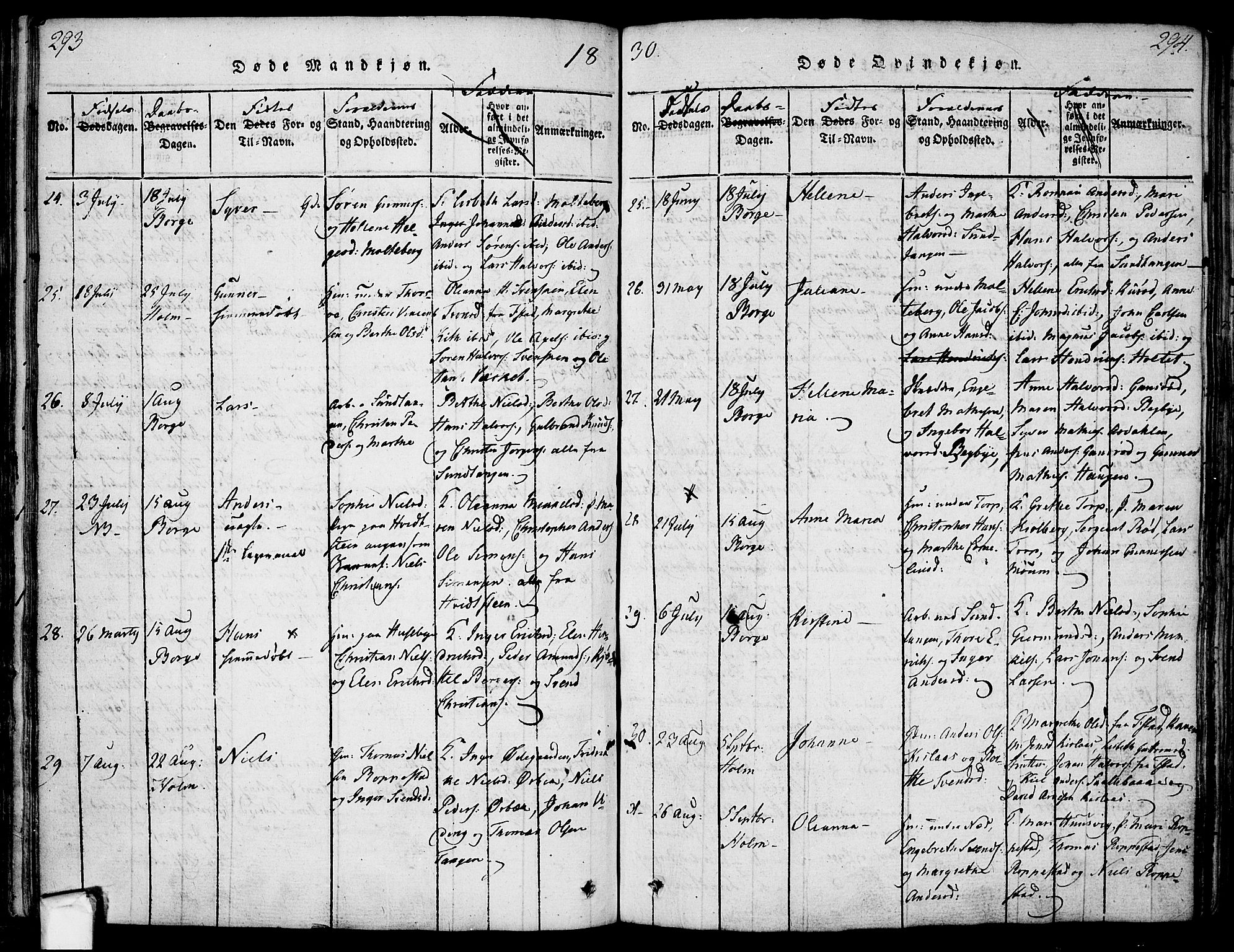 Borge prestekontor Kirkebøker, AV/SAO-A-10903/F/Fa/L0003: Parish register (official) no. I 3, 1815-1836, p. 293-294