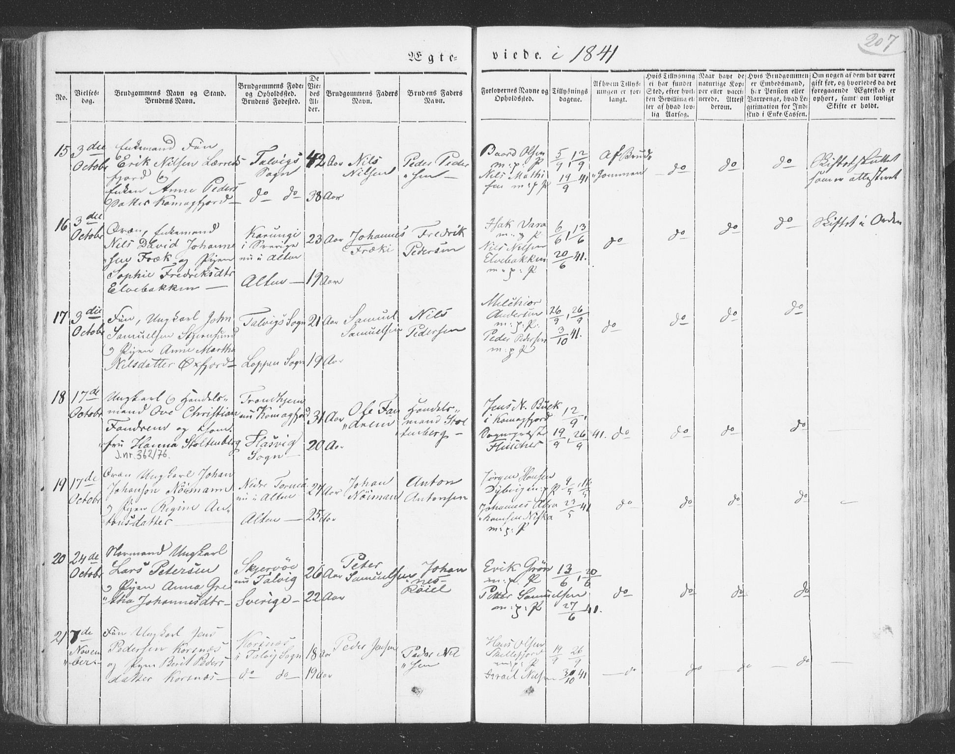 Talvik sokneprestkontor, SATØ/S-1337/H/Ha/L0009kirke: Parish register (official) no. 9, 1837-1852, p. 207