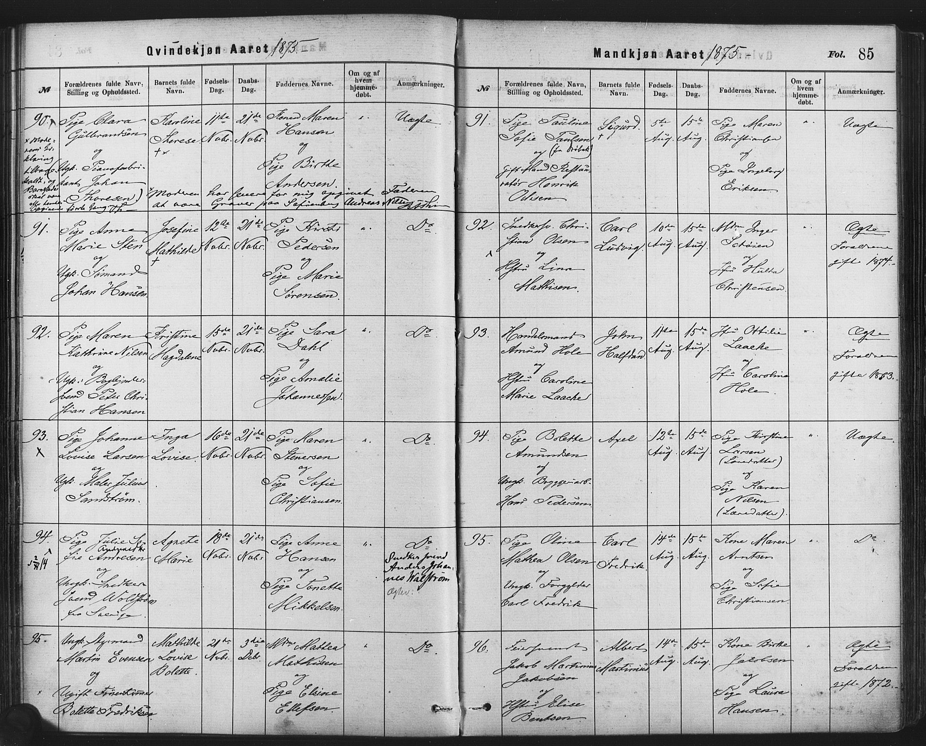 Rikshospitalet prestekontor Kirkebøker, AV/SAO-A-10309b/F/L0006: Parish register (official) no. 6, 1871-1885, p. 85