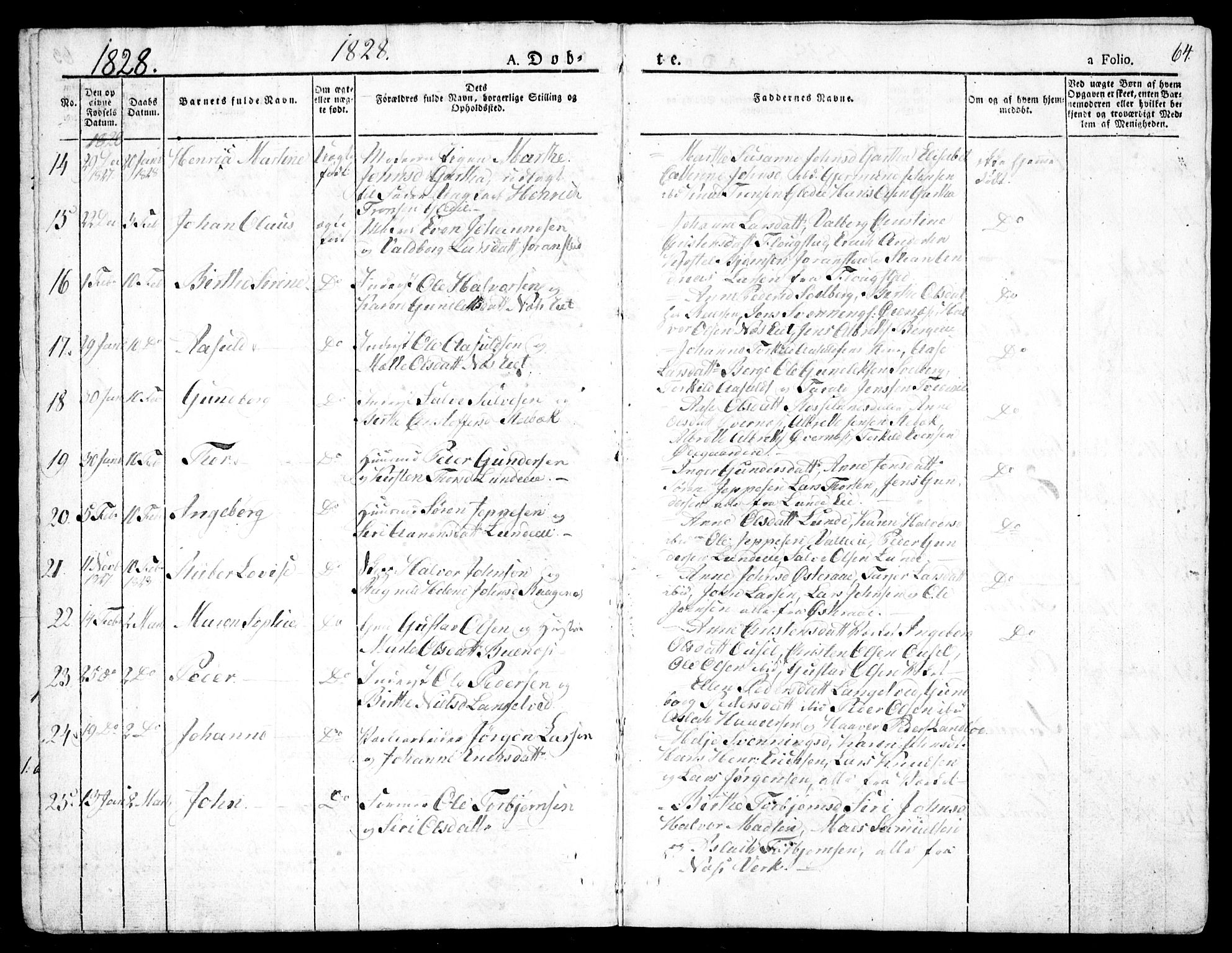 Holt sokneprestkontor, AV/SAK-1111-0021/F/Fa/L0006: Parish register (official) no. A 6, 1820-1835, p. 64