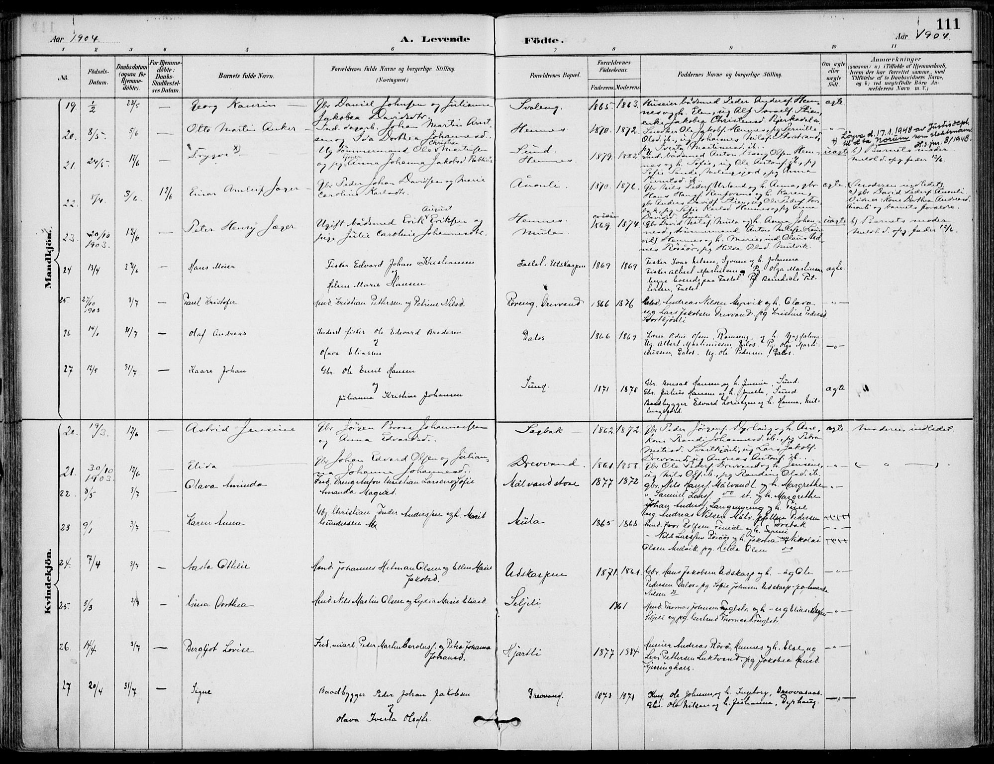 Ministerialprotokoller, klokkerbøker og fødselsregistre - Nordland, SAT/A-1459/825/L0362: Parish register (official) no. 825A16, 1886-1908, p. 111