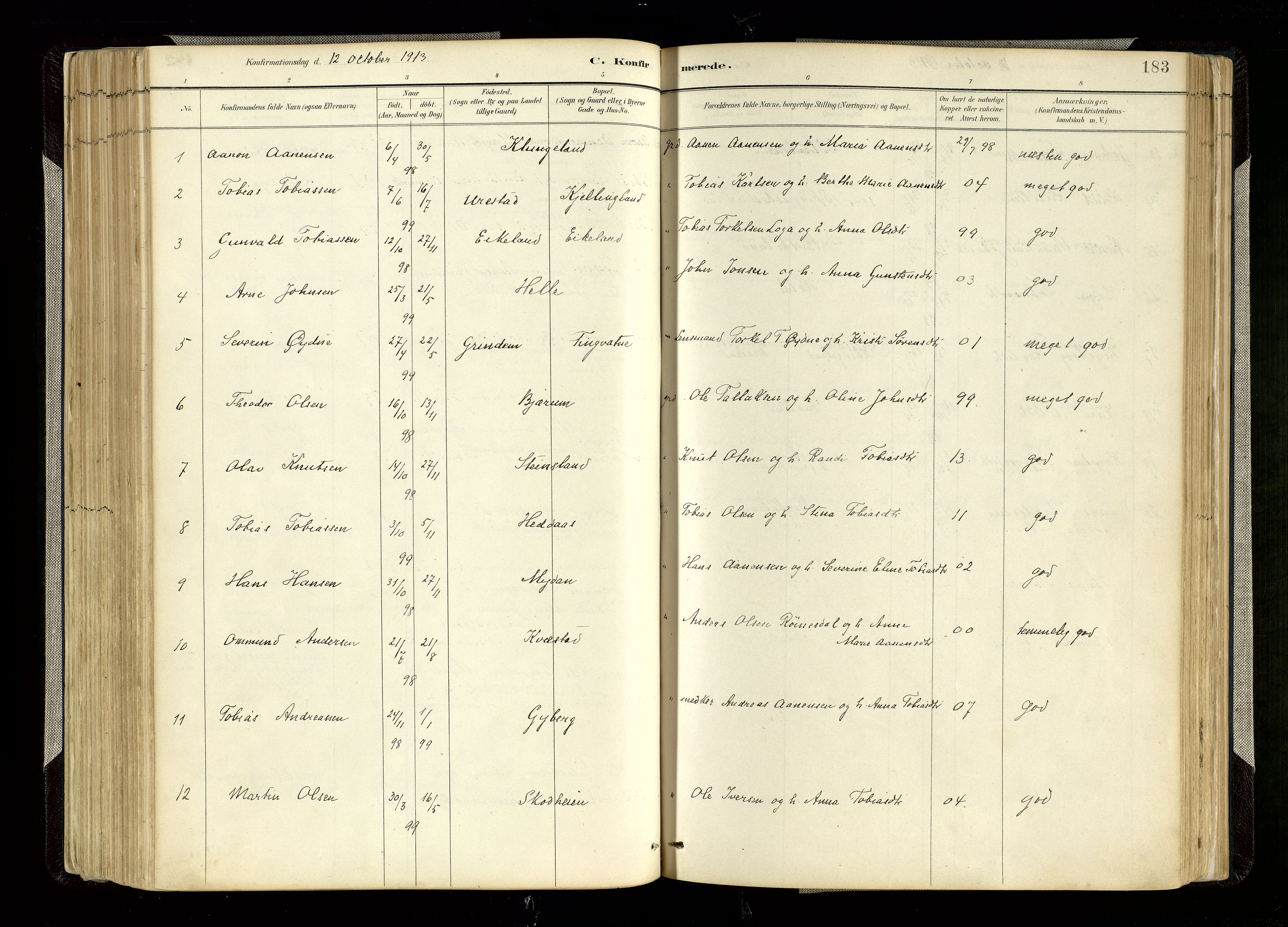 Hægebostad sokneprestkontor, SAK/1111-0024/F/Fa/Faa/L0006: Parish register (official) no. A 6, 1887-1929, p. 183