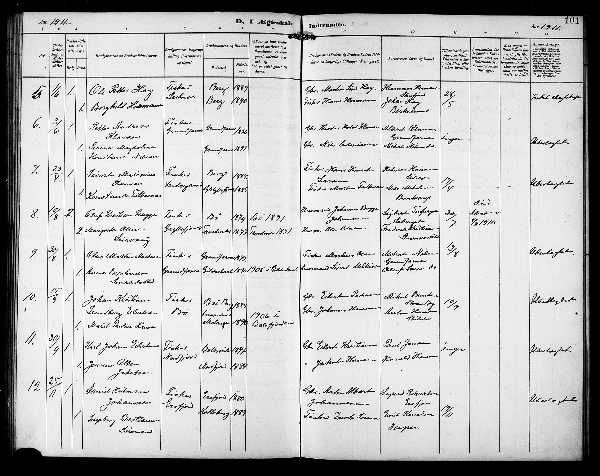 Berg sokneprestkontor, SATØ/S-1318/G/Ga/Gab/L0005klokker: Parish register (copy) no. 5, 1898-1911, p. 101