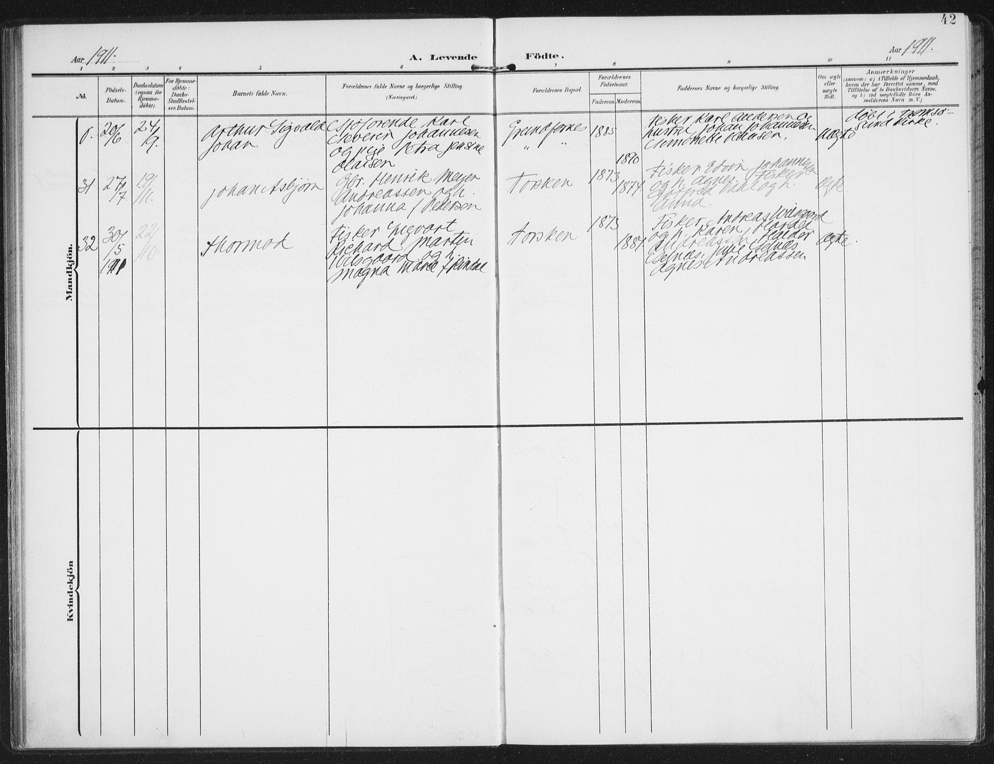 Berg sokneprestkontor, AV/SATØ-S-1318/G/Ga/Gaa/L0008kirke: Parish register (official) no. 8, 1904-1916, p. 42