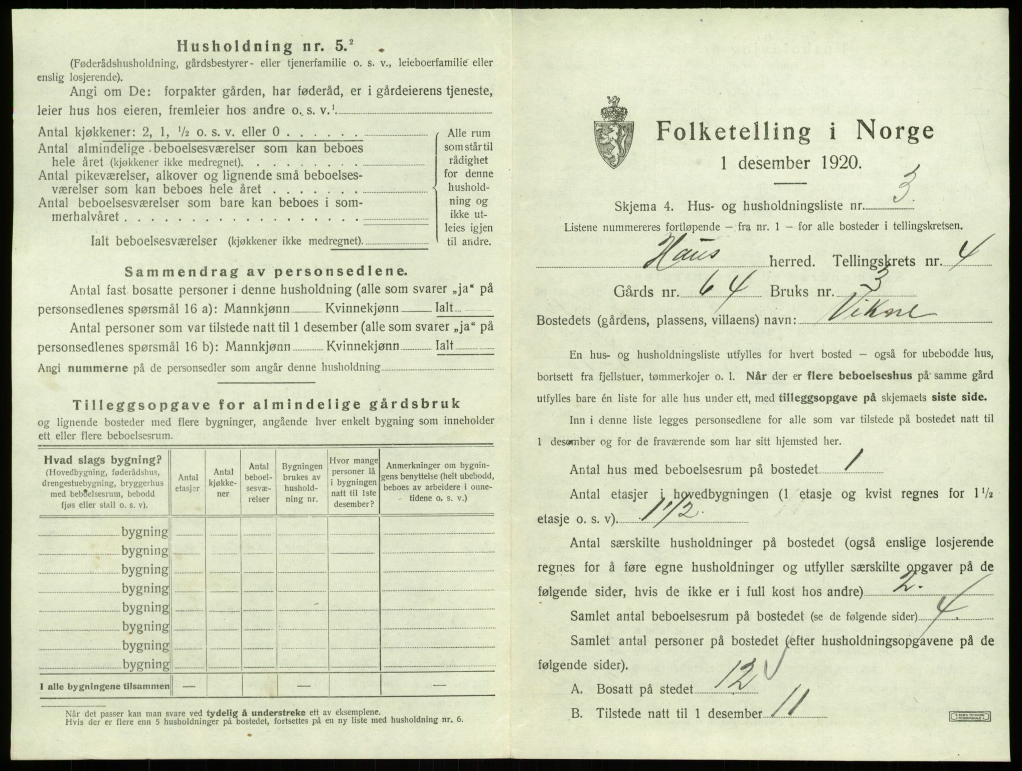 SAB, 1920 census for Haus, 1920, p. 260