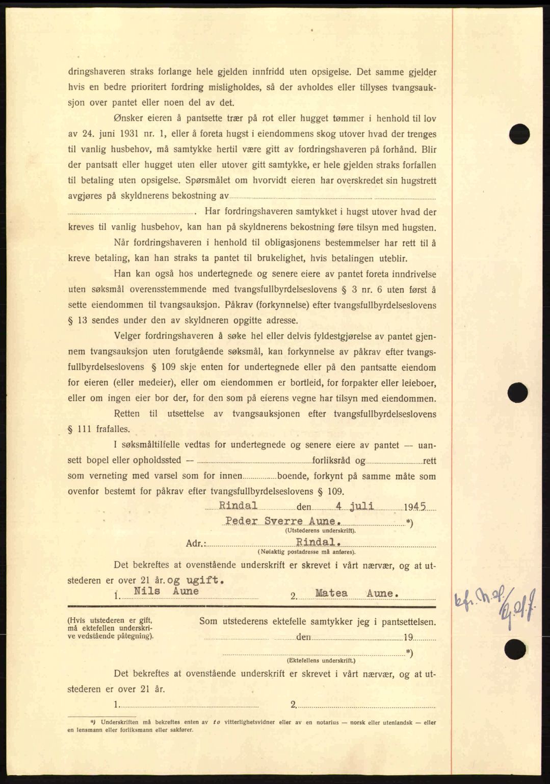 Nordmøre sorenskriveri, AV/SAT-A-4132/1/2/2Ca: Mortgage book no. B92, 1944-1945, Diary no: : 983/1945