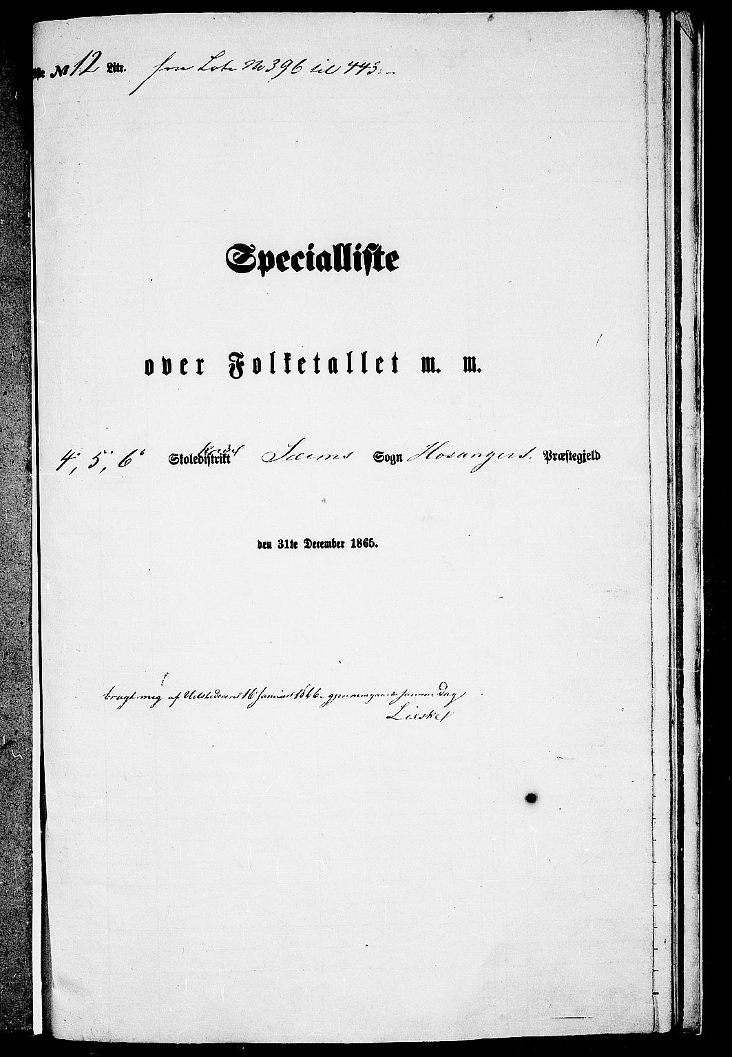 RA, 1865 census for Hosanger, 1865, p. 165