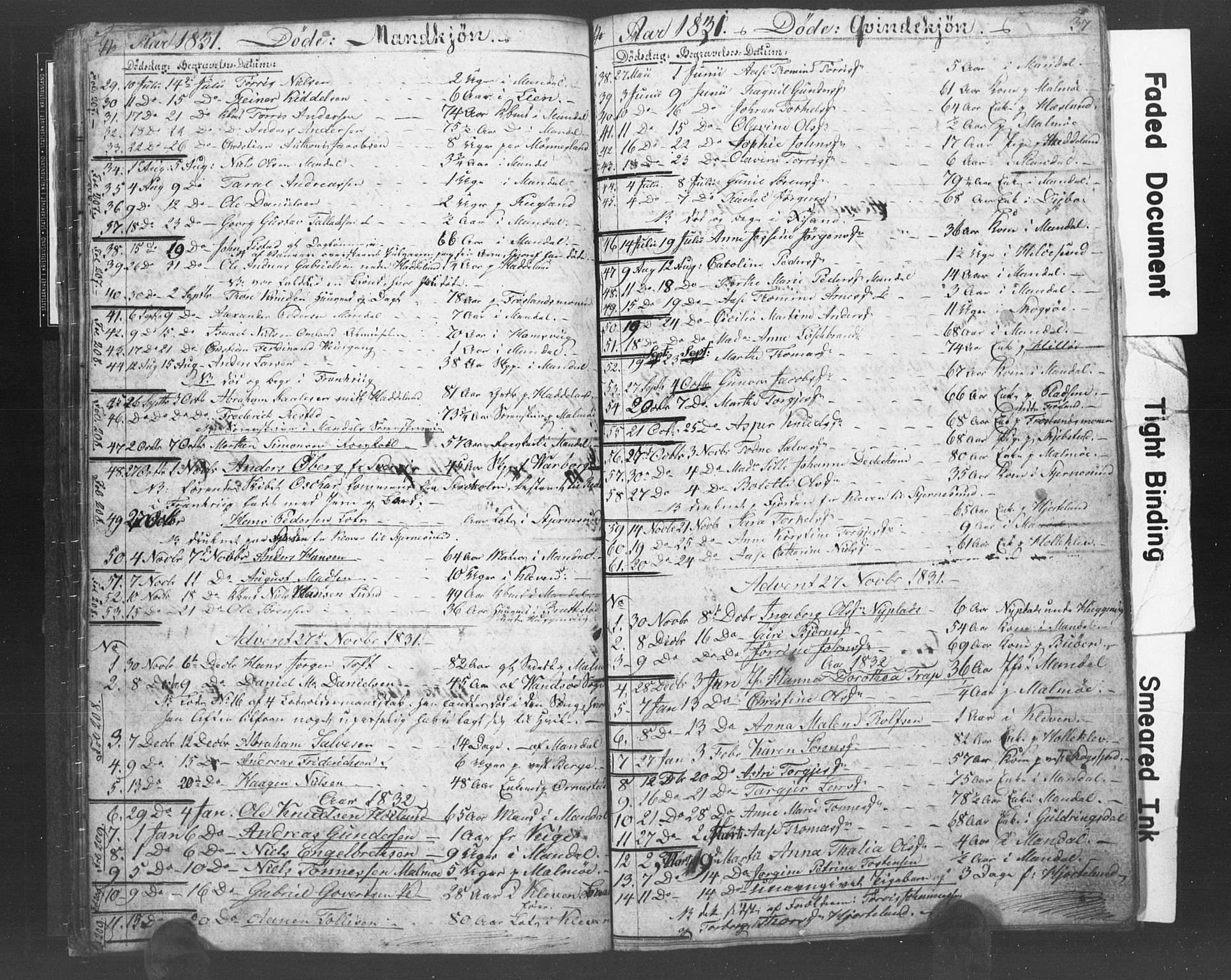 Mandal sokneprestkontor, SAK/1111-0030/F/Fb/Fba/L0003: Parish register (copy) no. B 1B, 1831-1834, p. 37