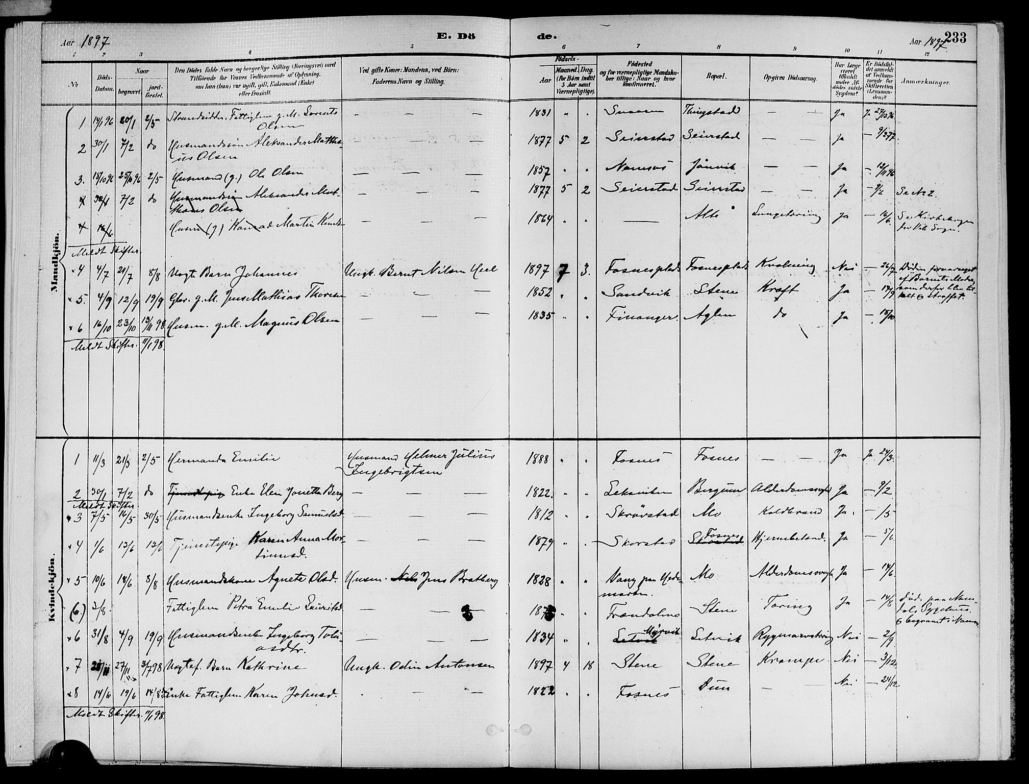 Ministerialprotokoller, klokkerbøker og fødselsregistre - Nord-Trøndelag, AV/SAT-A-1458/773/L0617: Parish register (official) no. 773A08, 1887-1910, p. 233