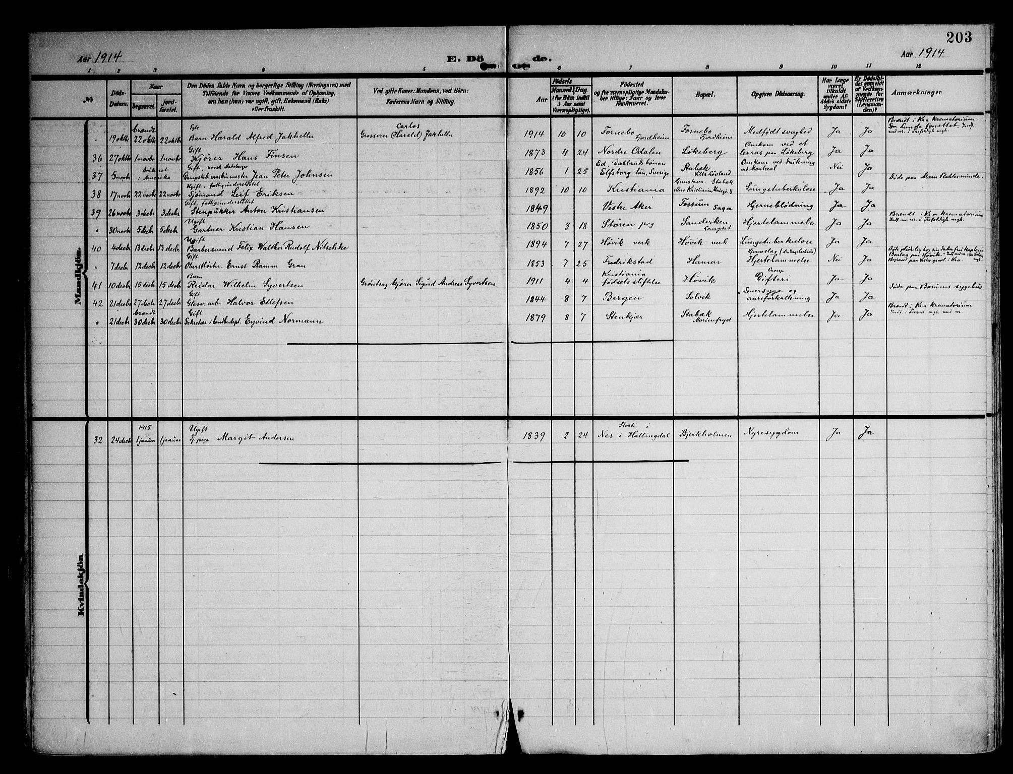 Østre Bærum prestekontor Kirkebøker, AV/SAO-A-10887/F/Fa/L0001: Parish register (official) no. 1, 1905-1924, p. 203