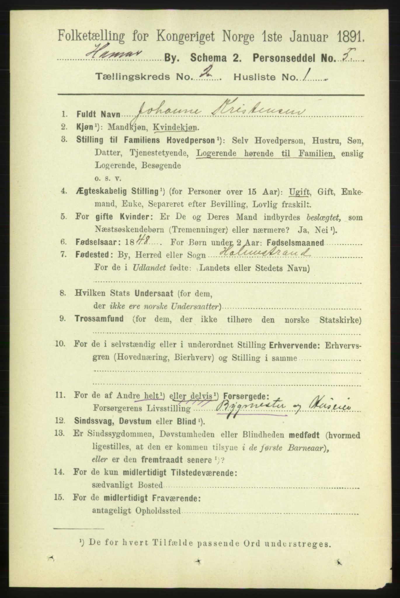 RA, 1891 census for 0401 Hamar, 1891, p. 970