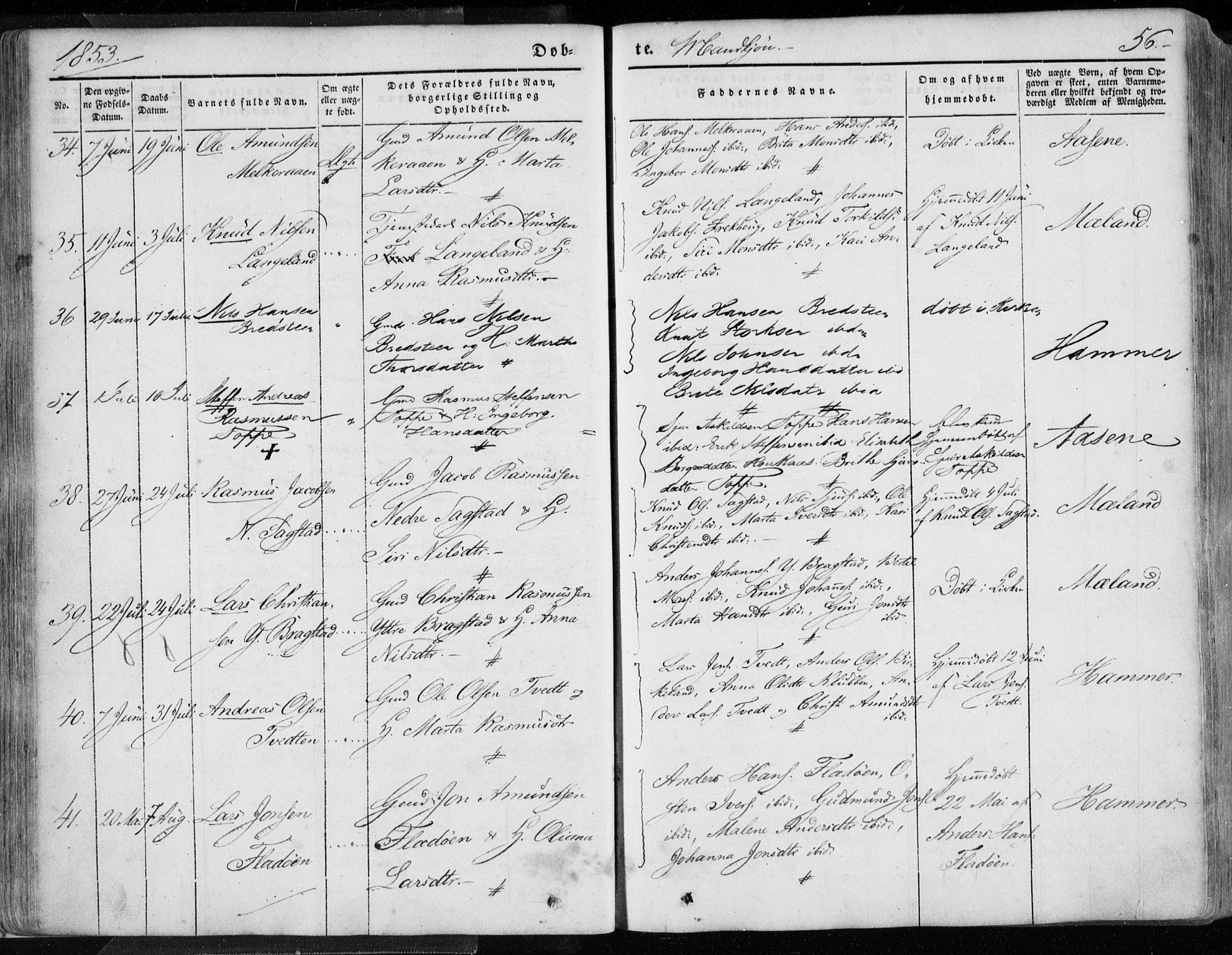 Hamre sokneprestembete, AV/SAB-A-75501/H/Ha/Haa/Haaa/L0013: Parish register (official) no. A 13, 1846-1857, p. 56