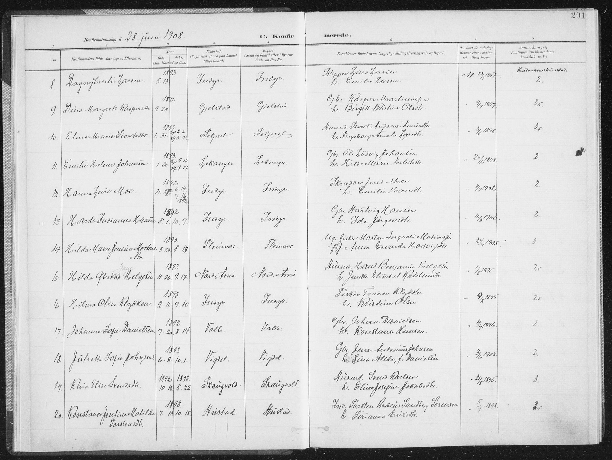 Ministerialprotokoller, klokkerbøker og fødselsregistre - Nordland, AV/SAT-A-1459/805/L0103: Parish register (official) no. 805A08II, 1900-1909, p. 201