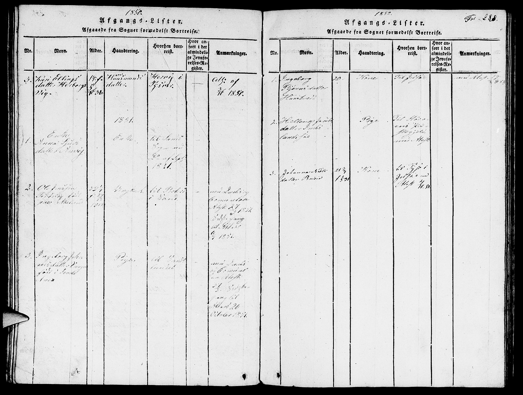 Vikedal sokneprestkontor, SAST/A-101840/01/V: Parish register (copy) no. B 3, 1816-1867, p. 288