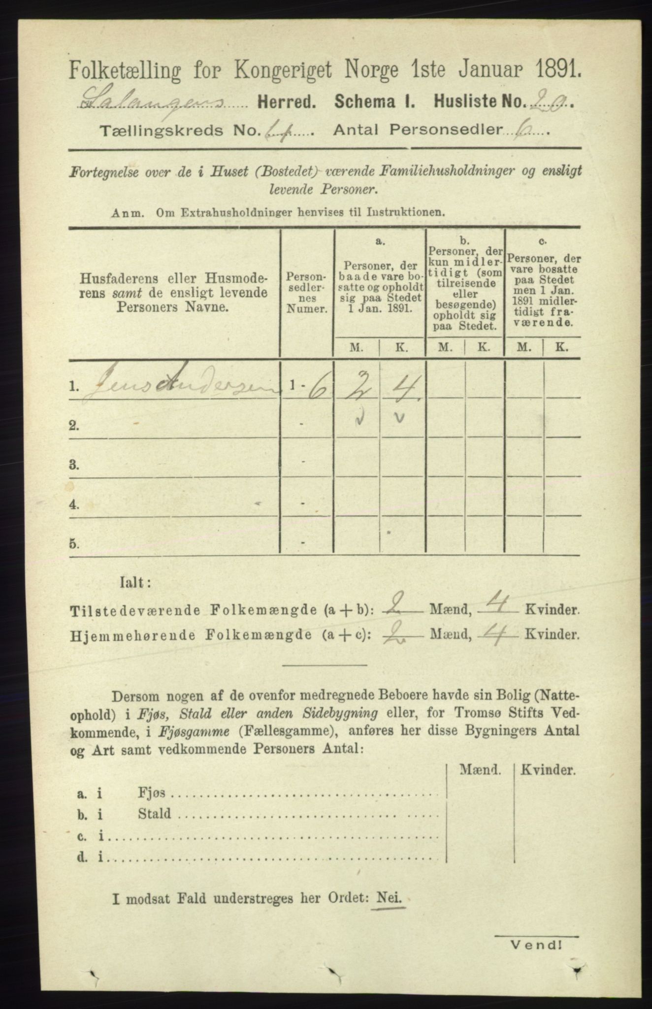 RA, 1891 census for 1921 Salangen, 1891, p. 1757