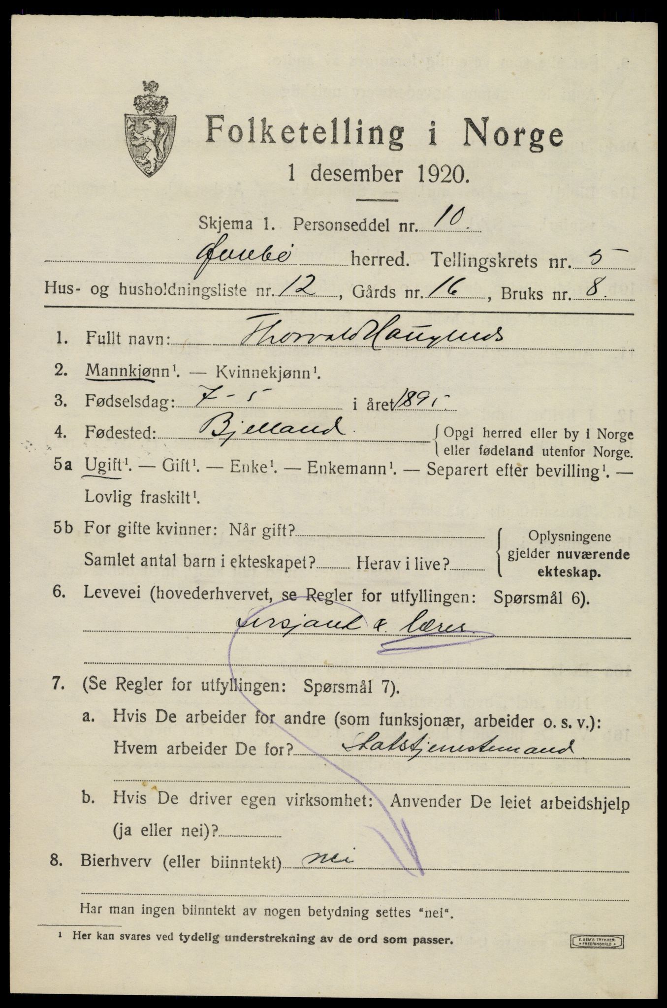 SAK, 1920 census for Øvrebø, 1920, p. 1130