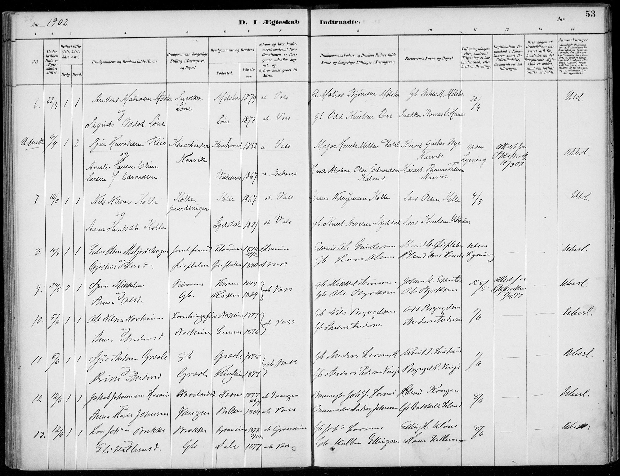 Voss sokneprestembete, SAB/A-79001/H/Haa: Parish register (official) no. C  1, 1887-1915, p. 53